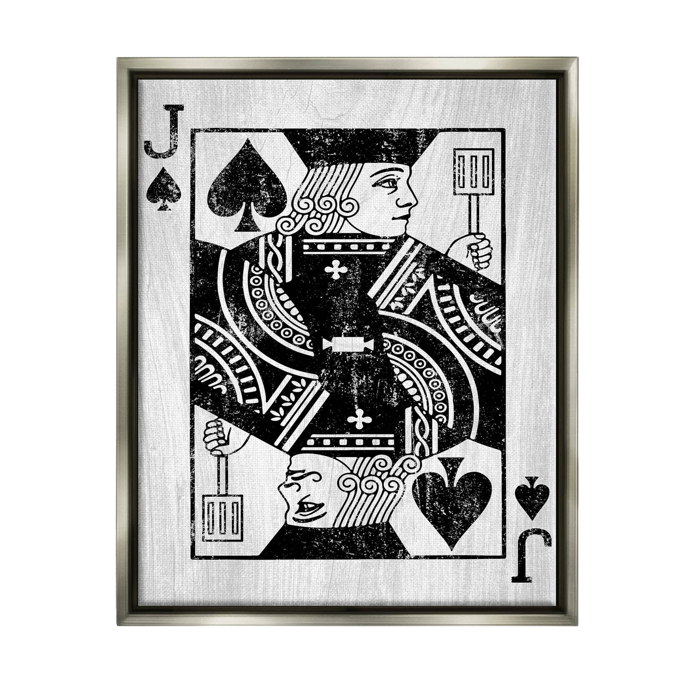 Stupell Industries Card Deck Jack Spade Symbol Graphic Art Luster Gray Floating Framed Canvas Print Wall Art, Design by Lil' Rue