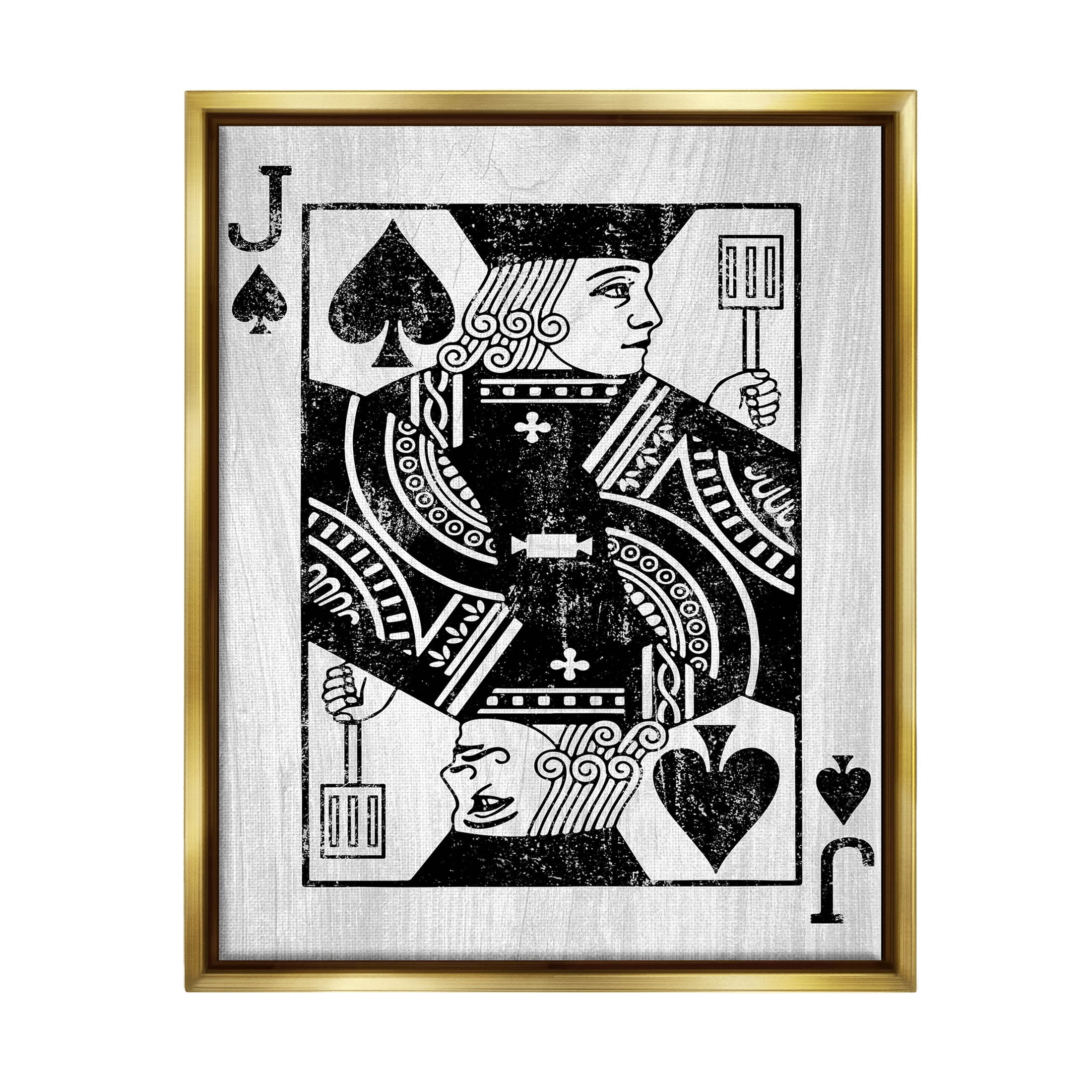 Stupell Industries Card Deck Jack Spade Symbol Graphic Art Metallic Gold Floating Framed Canvas Print Wall Art, Design by Lil' Rue