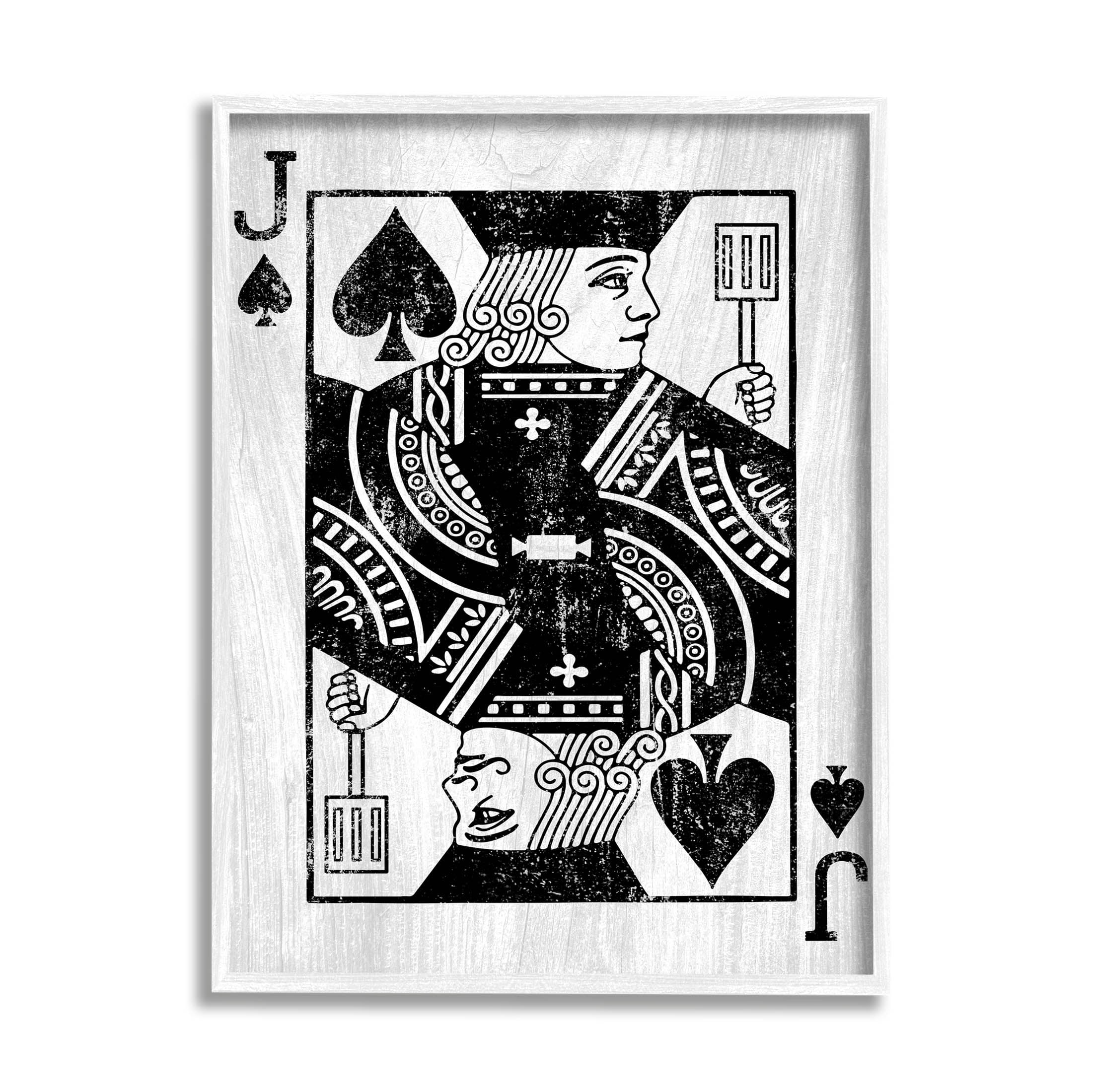 Stupell Industries Card Deck Jack Spade Symbol Graphic Art White Framed Art Print Wall Art, Design by Lil' Rue