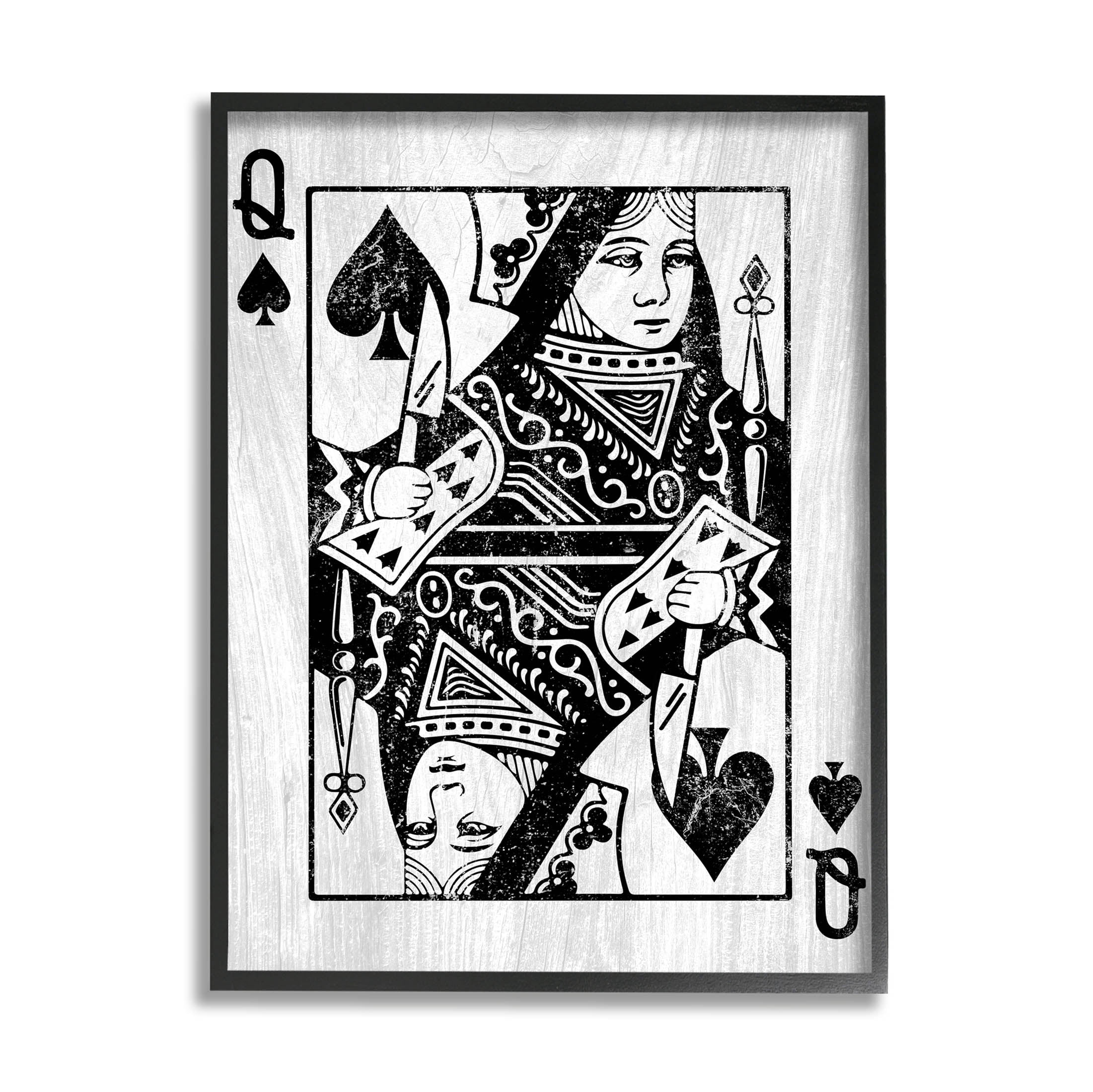 Stupell Industries Card Deck Queen Imagery Graphic Art Black Framed Art Print Wall Art, Design by Lil' Rue