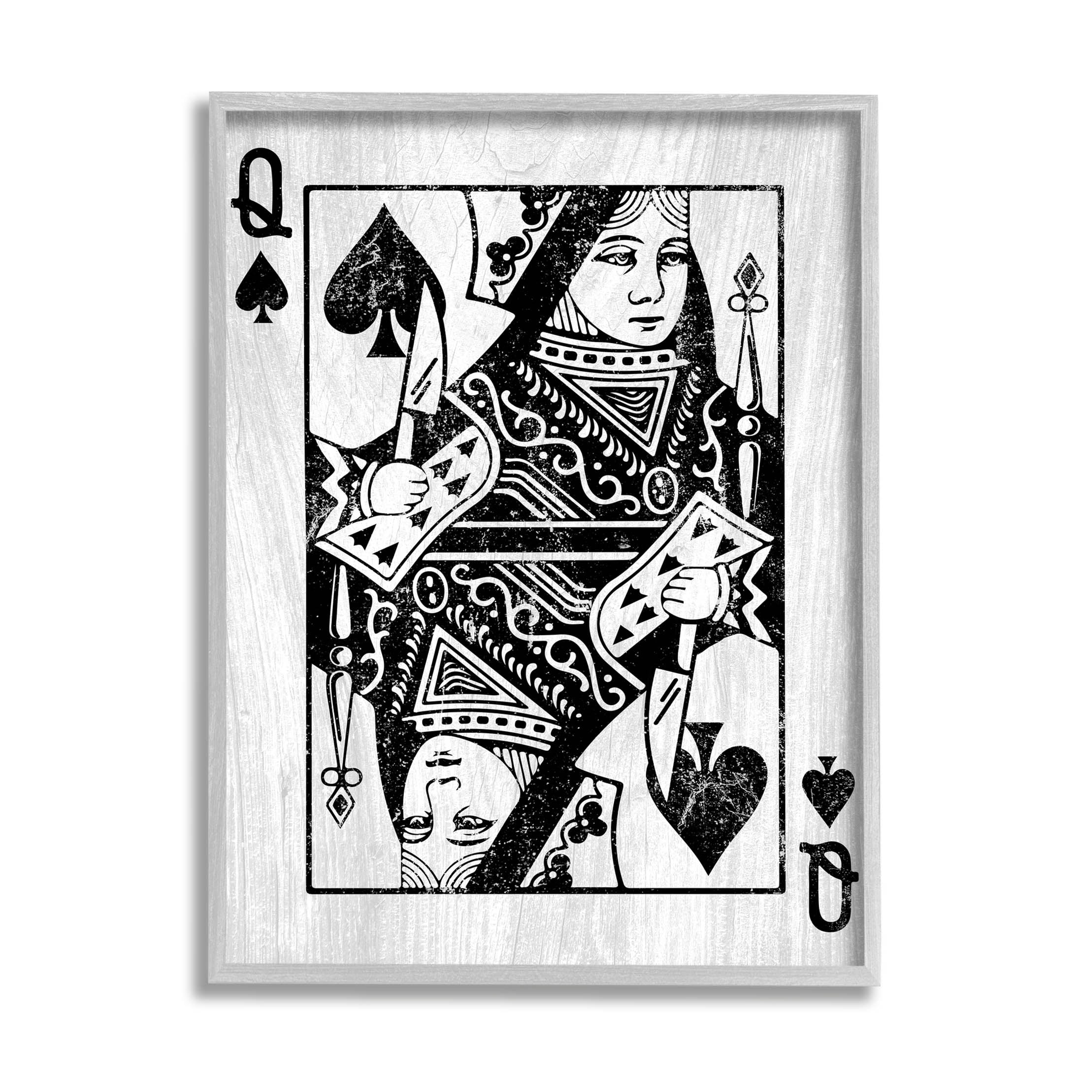 Stupell Industries Card Deck Queen Imagery Graphic Art Gray Framed Art Print Wall Art, Design by Lil' Rue