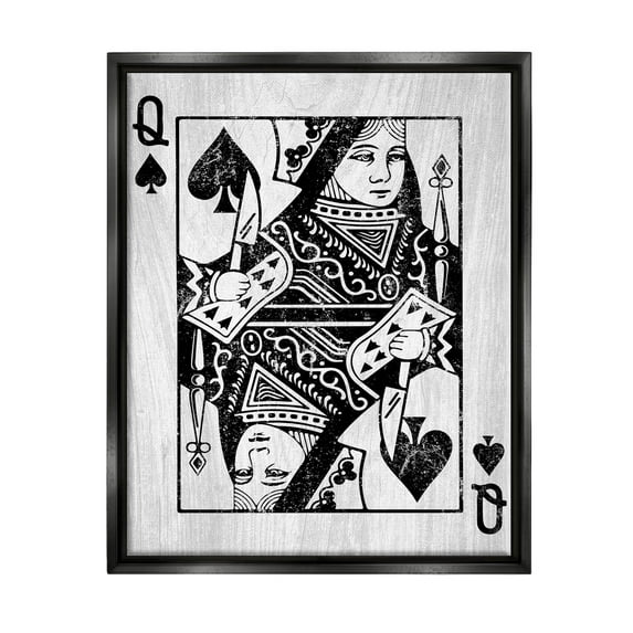 Stupell Industries Card Deck Queen Imagery Graphic Art Jet Black Floating Framed Canvas Print Wall Art, Design by Lil' Rue