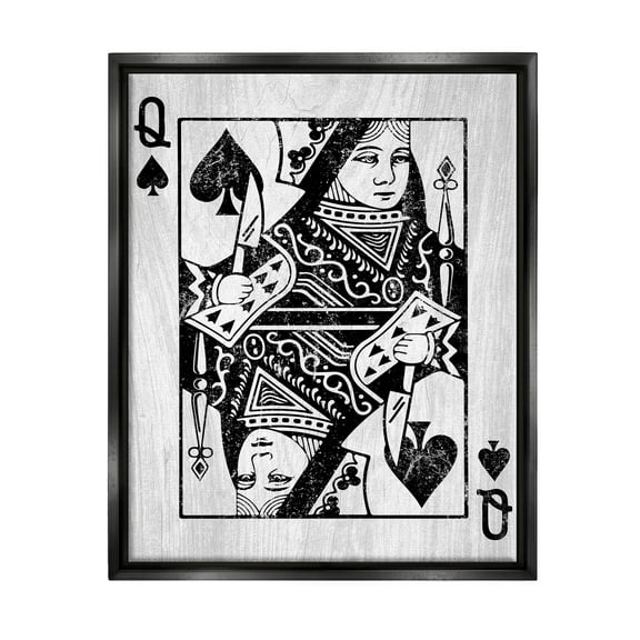 Stupell Industries Card Deck Queen Imagery Graphic Art Jet Black Floating Framed Canvas Print Wall Art, Design by Lil' Rue