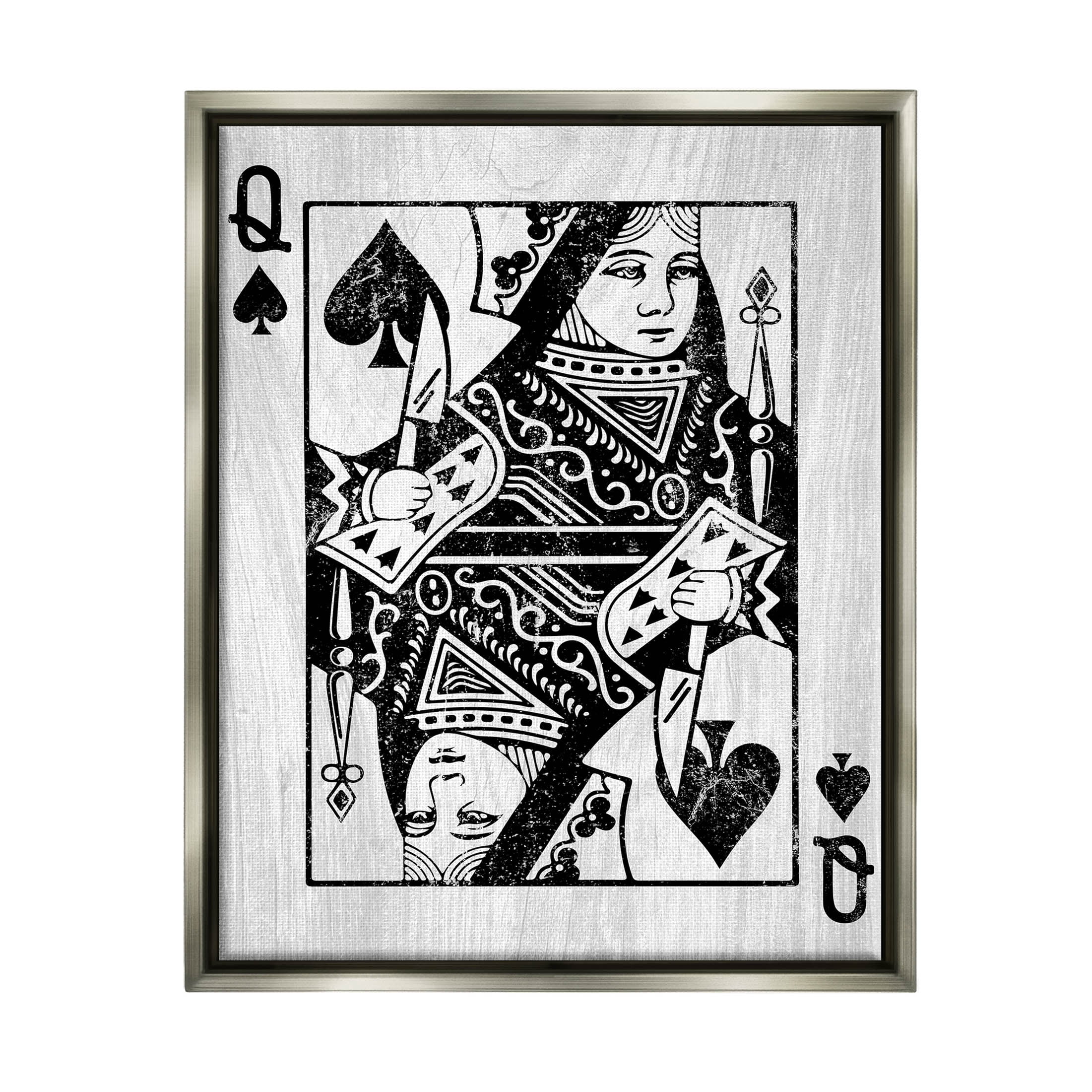 Stupell Industries Card Deck Queen Imagery Graphic Art Luster Gray Floating Framed Canvas Print Wall Art, Design by Lil' Rue