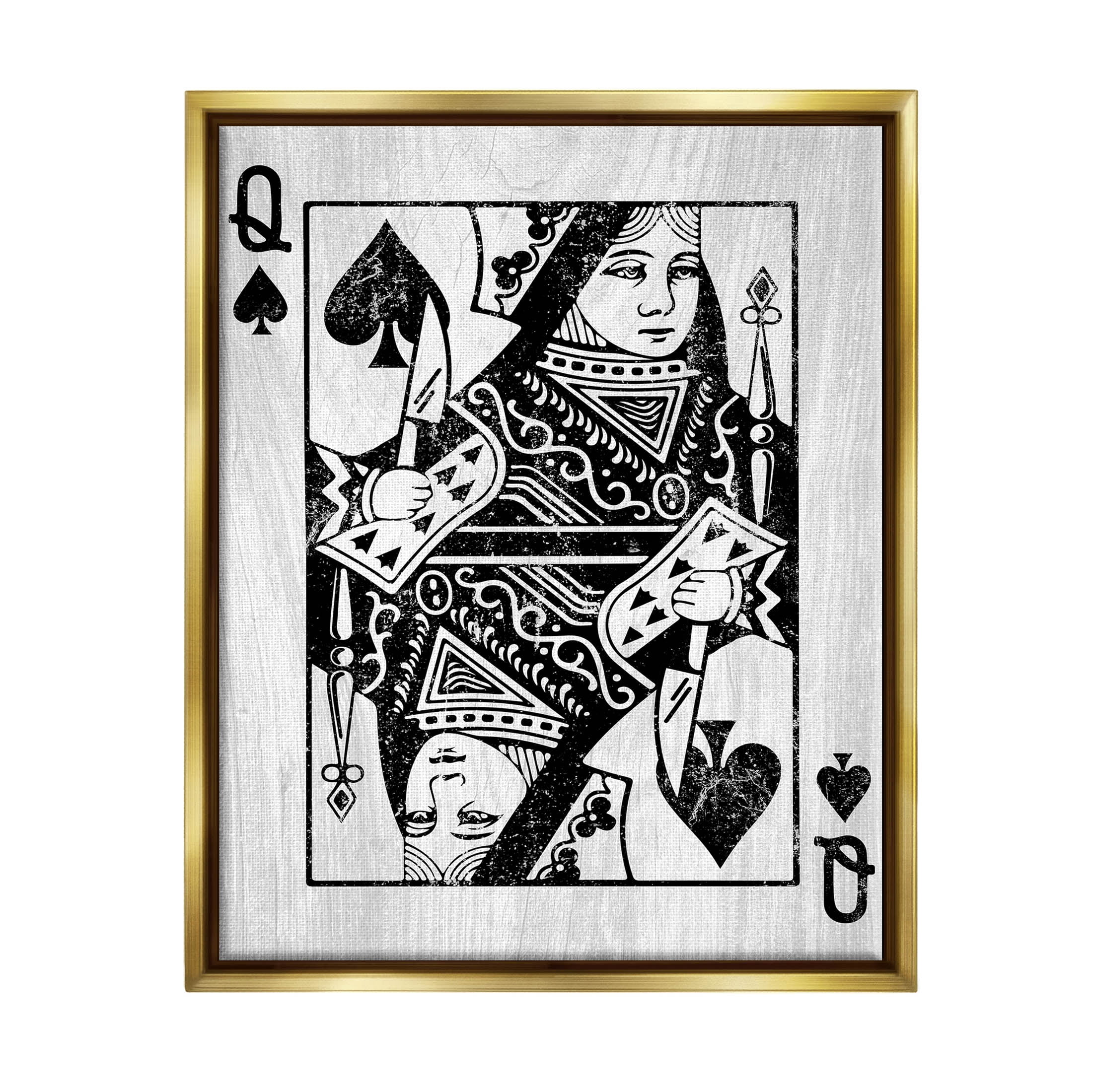 Stupell Industries Card Deck Queen Imagery Graphic Art Metallic Gold Floating Framed Canvas Print Wall Art, Design by Lil' Rue