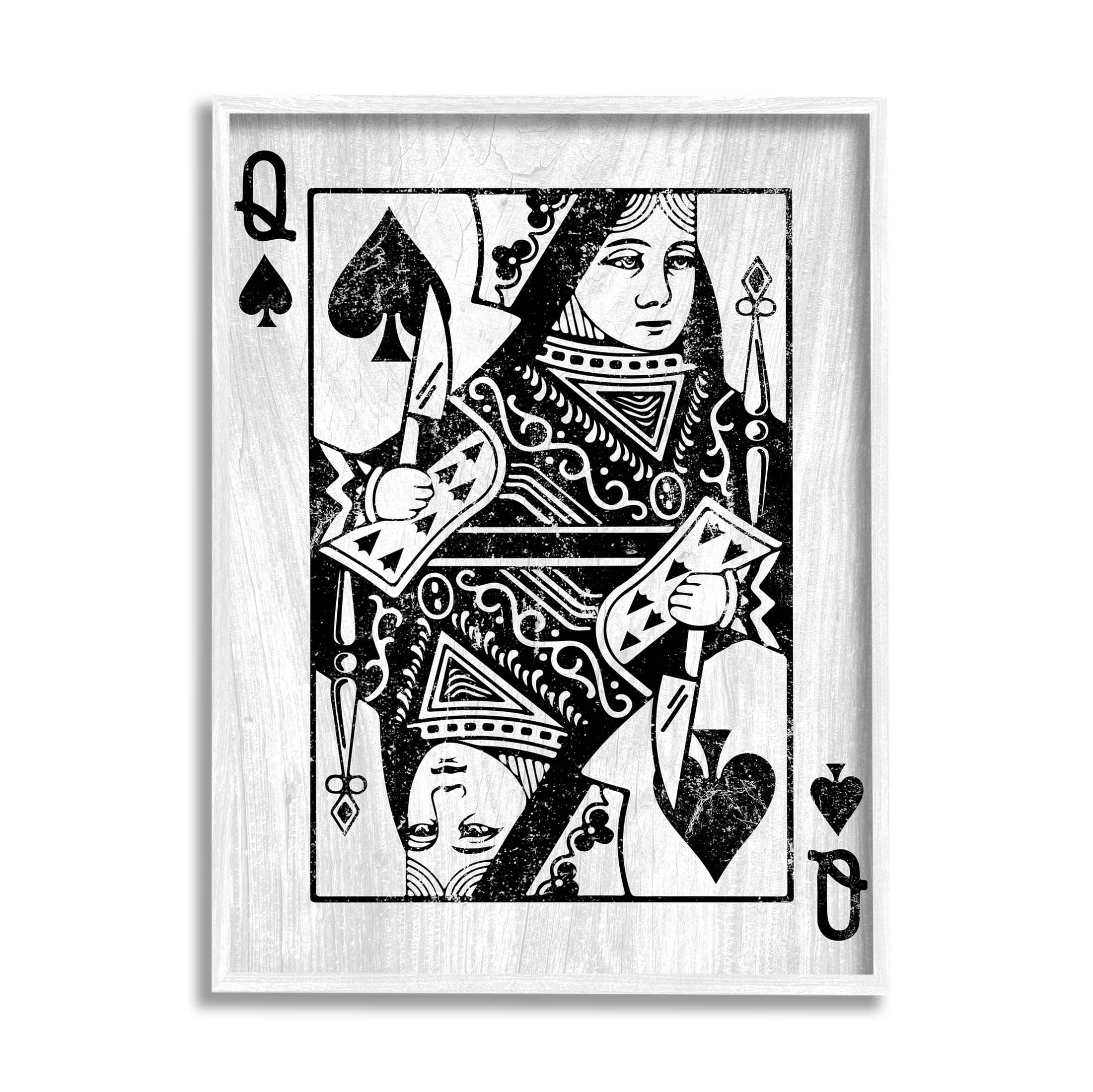 Stupell Industries Card Deck Queen Imagery Graphic Art White Framed Art Print Wall Art, Design by Lil' Rue
