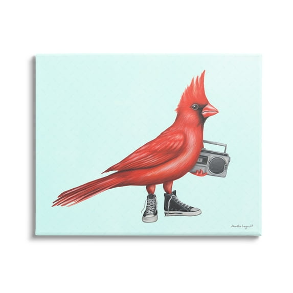 Stupell Industries Cardinal Bird Black Sneakers Retro Boombox Illustration Graphic Art Gallery Wrapped Canvas Print Wall Art, Design by Amelie Legault