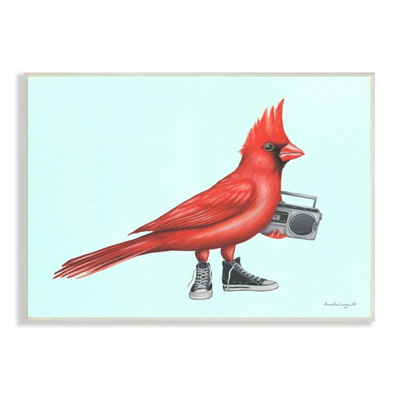 Stupell Industries Cardinal Bird Black Sneakers Retro Boombox Illustration Graphic Art Unframed Art Print Wall Art, Design by Amelie Legault