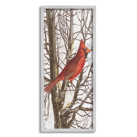 Stupell Industries Cardinal Bird Perched Trees Graphic Art Gray Framed Art Print Wall Art, Design by Lil' Rue