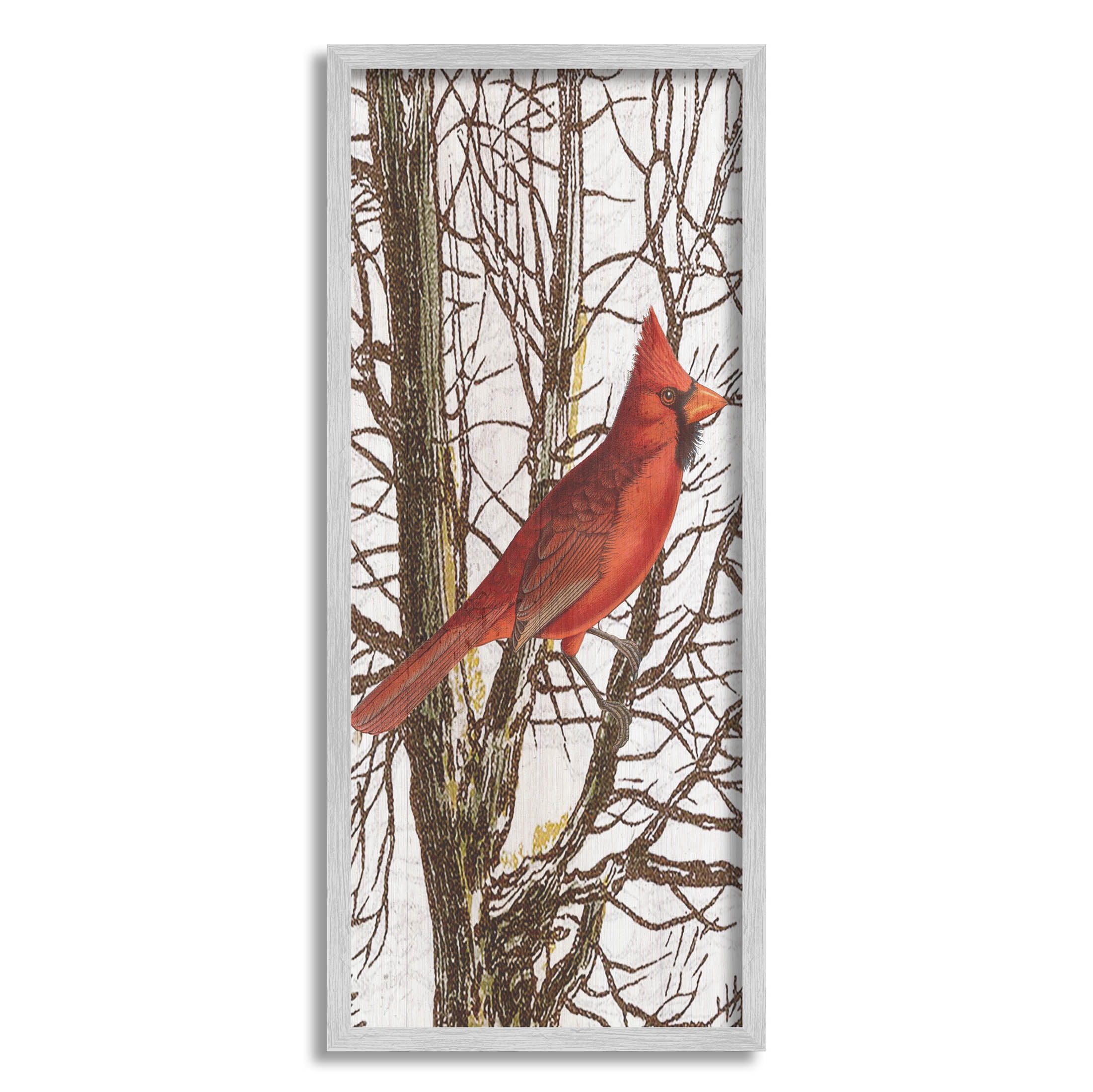 Stupell Industries Cardinal Bird Perched Trees Graphic Art Gray Framed Art Print Wall Art, Design by Lil' Rue