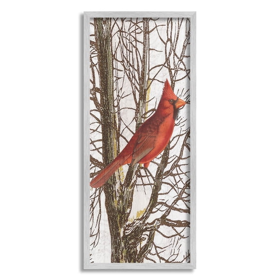 Stupell Industries Cardinal Bird Perched Trees Graphic Art Gray Framed Art Print Wall Art, Design by Lil' Rue