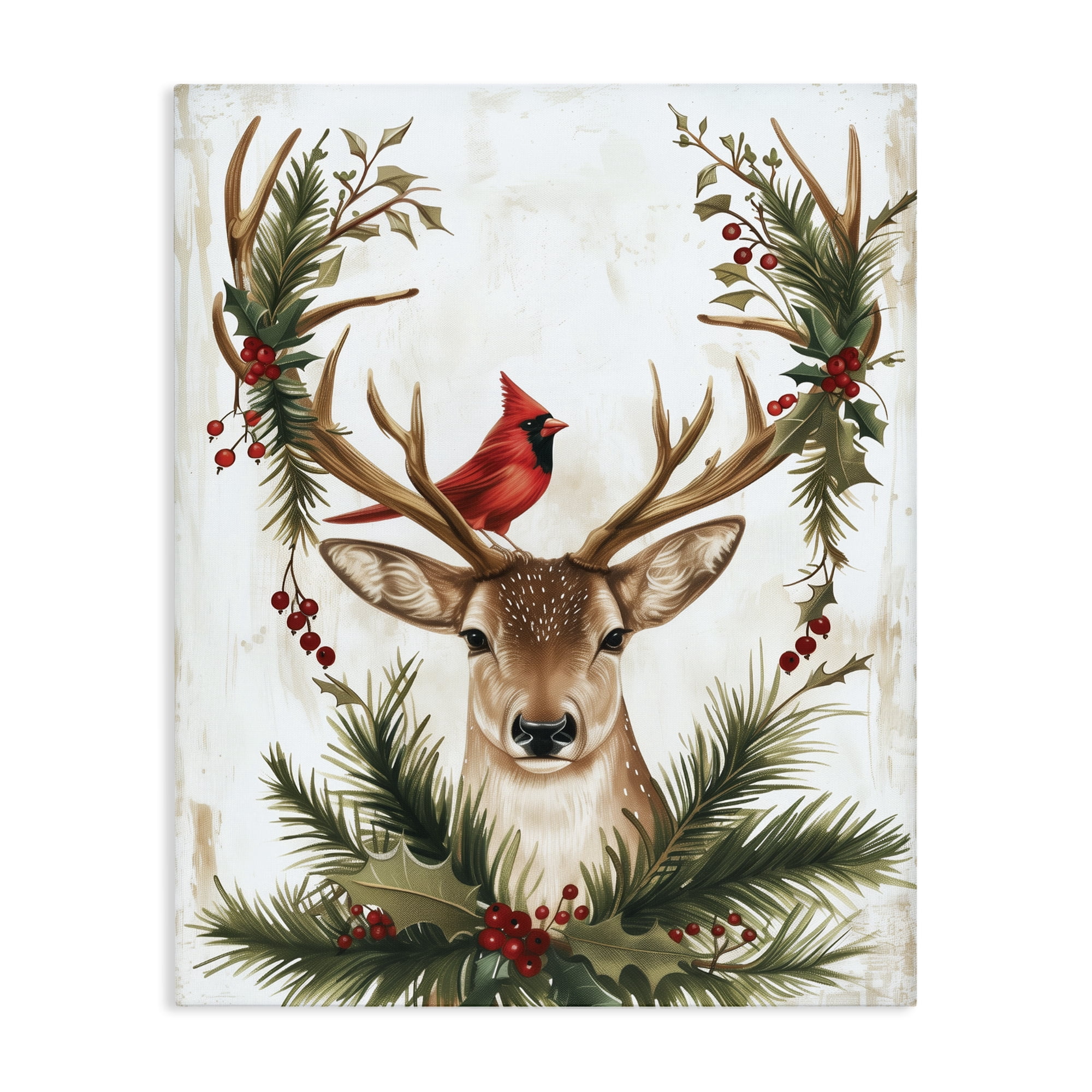 Stupell Industries Cardinal & Deer with Festive Flora Canvas Wall Art, design by Acorn & Ivory Designs