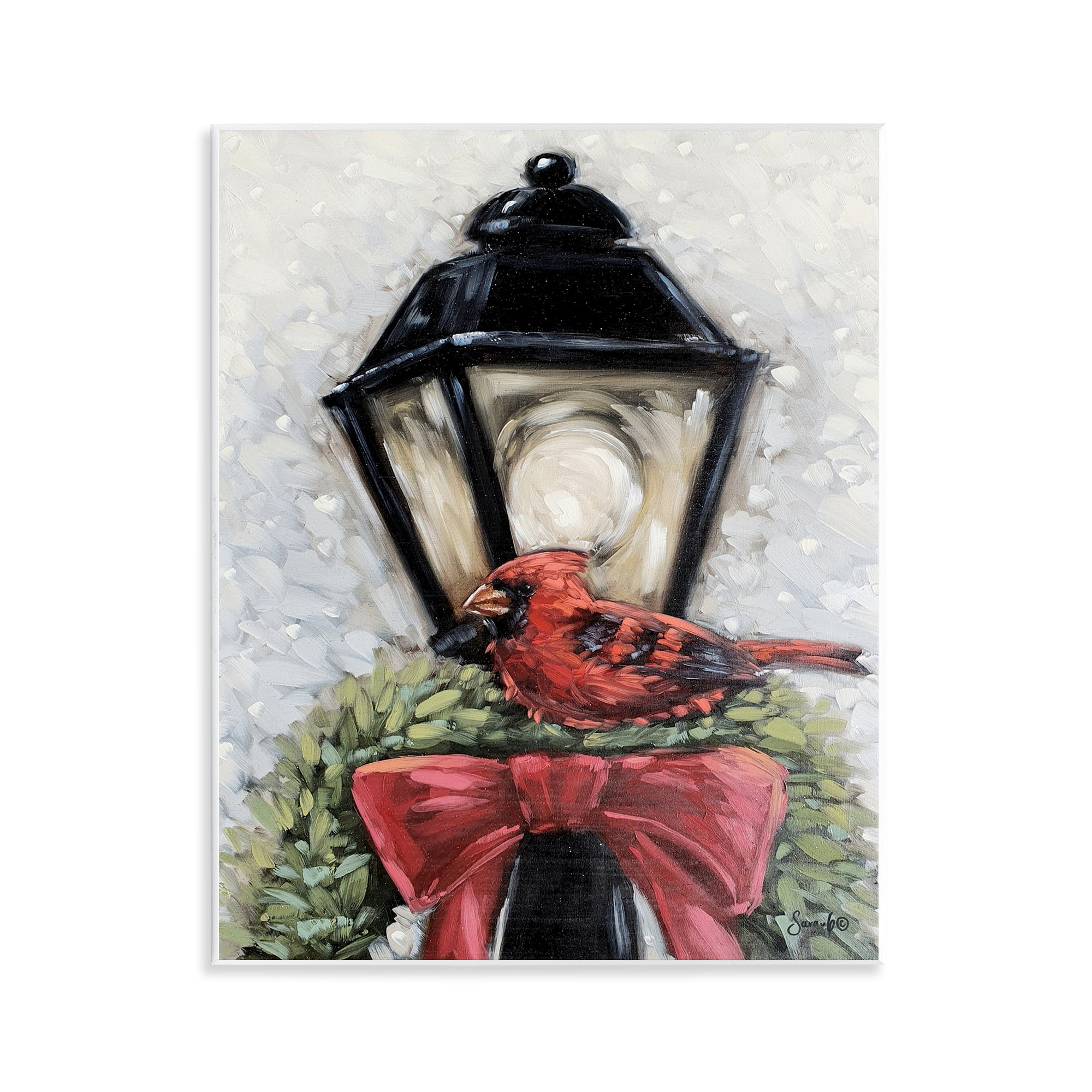 Stupell Industries Cardinal & Holiday Lamp Holiday Painting Unframed Art Print Wall Art, 11 x 14