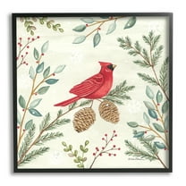 Stupell Industries Cardinal & Pinecones in Winter Holiday Painting Black Framed Art Print Wall Art, 12 x 12