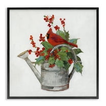 Stupell Industries Cardinal & Watering Can Holiday Painting Black Framed Art Prints Wall Art, 12 x 12