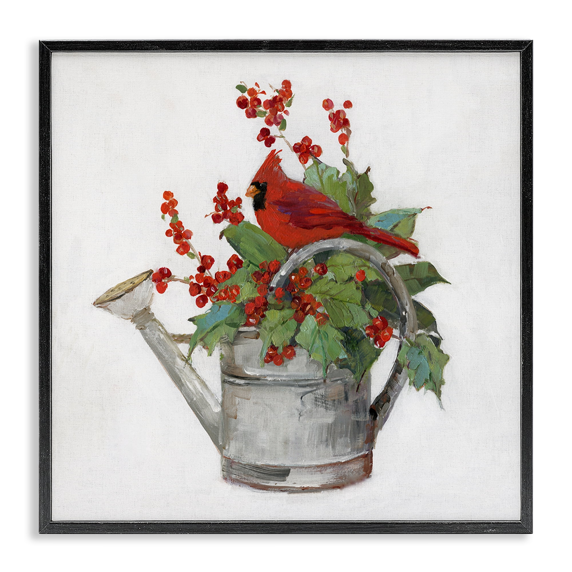 Stupell Industries Cardinal & Watering Can Holiday Painting Black Framed Art Prints Wall Art, 24 x 24