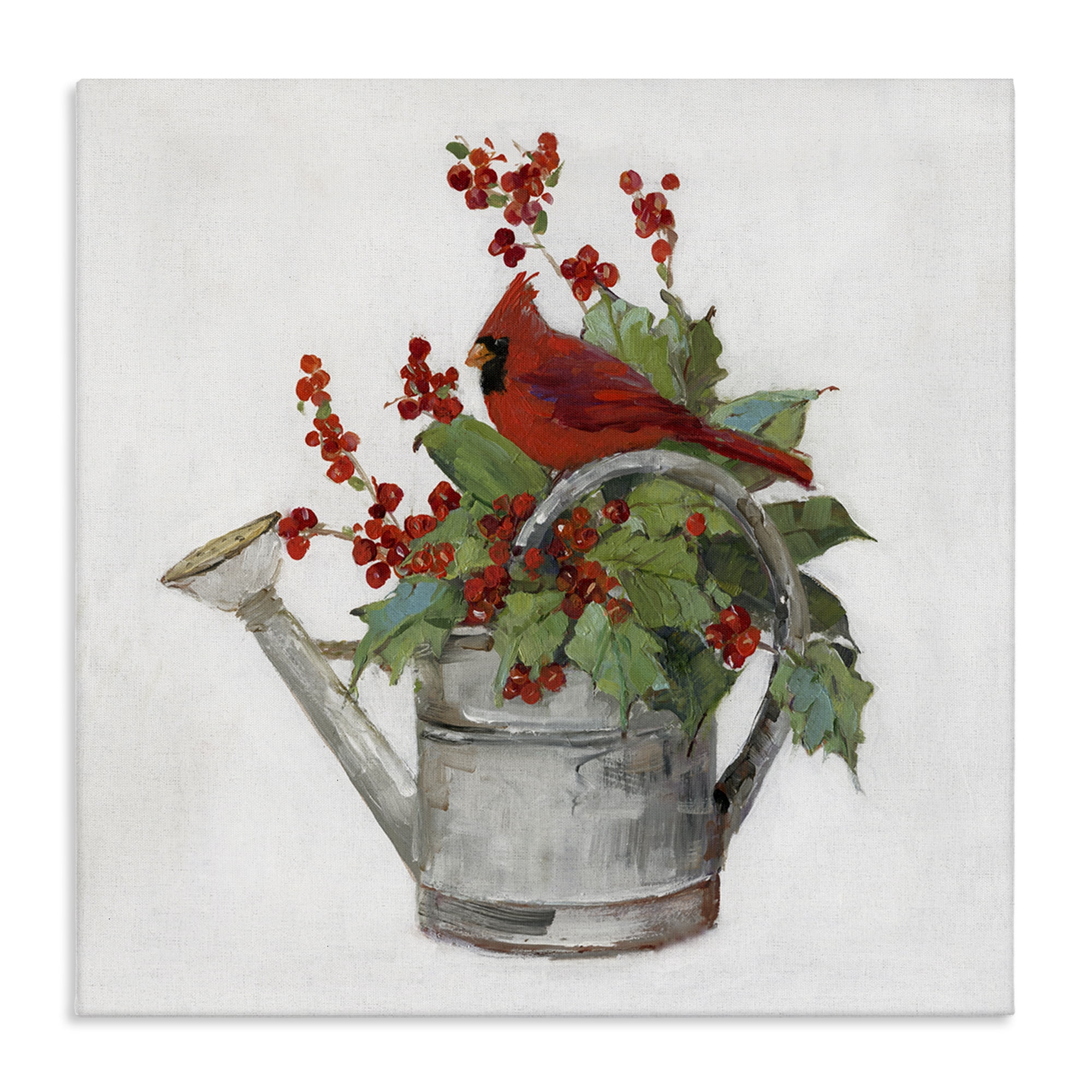 Stupell Industries Cardinal & Watering Can Holiday Painting Gallery Wrapped Canvas Art Prints Wall Art, 17 x 17