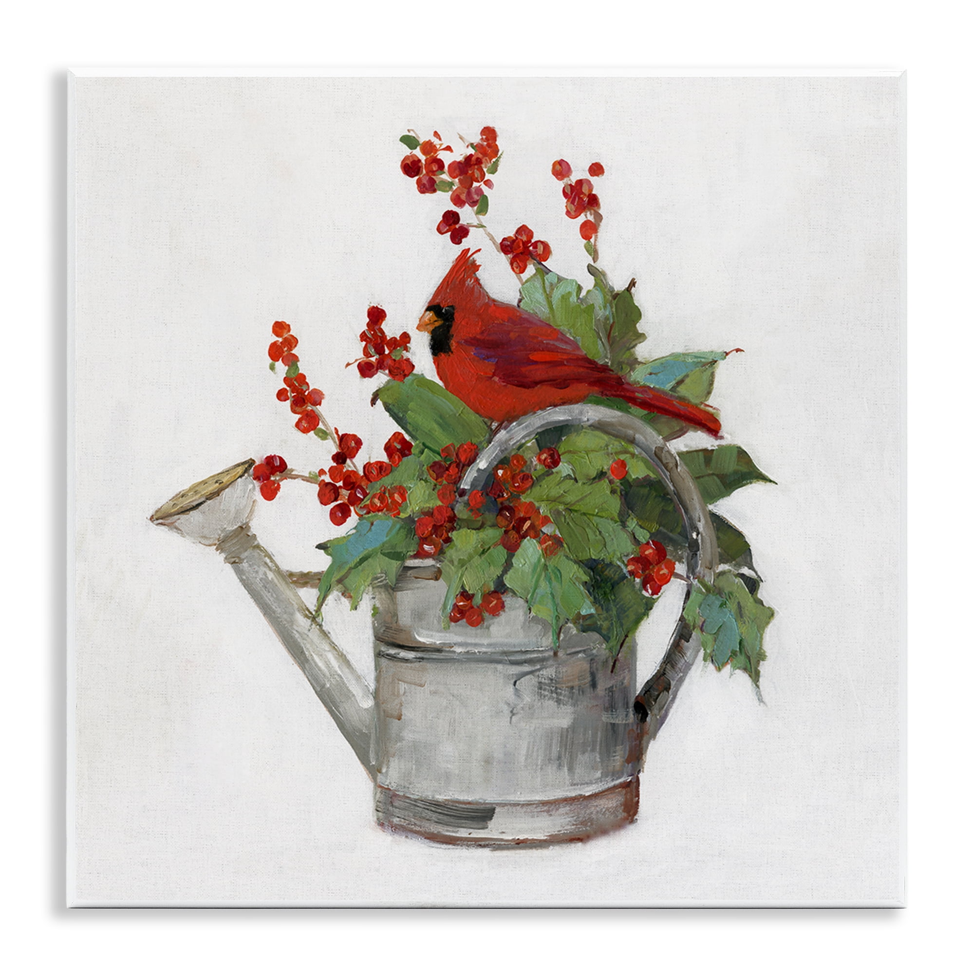 Stupell Industries Cardinal & Watering Can Holiday Painting Unframed Art Prints Wall Art, 12 x 12