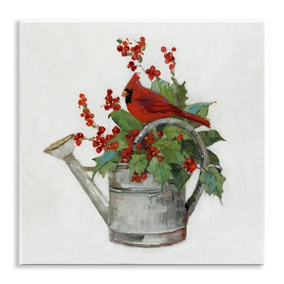 Stupell Industries Cardinal & Watering Can Holiday Painting Unframed Art Prints Wall Art, 12 x 12