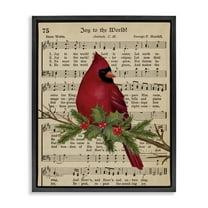 Stupell Industries Cardinal on Holiday Music Holiday Painting Black Floater Framed Canvas Art Prints Wall Art, 17 x 21