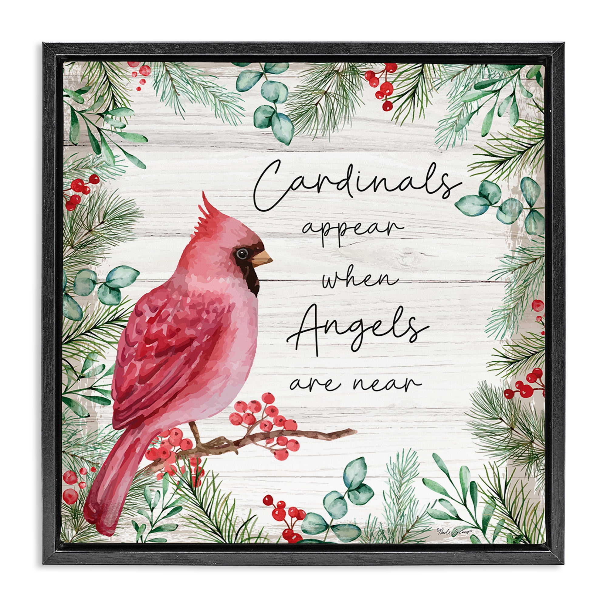 Stupell Industries Cardinals & Angels Phrase Animals & Insects Painting Black Floater Framed Canvas Art Print Wall Art, 25 x 25