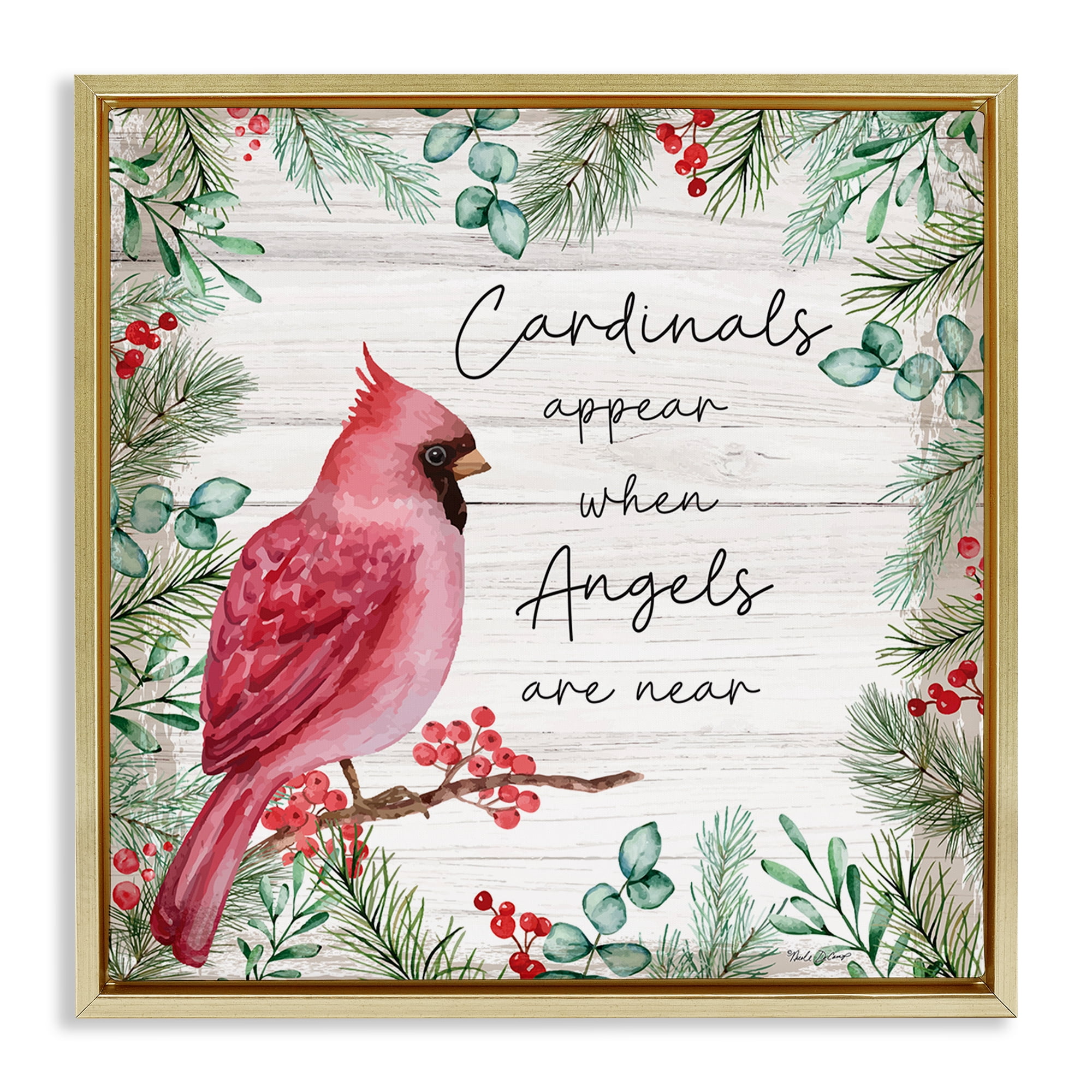 Stupell Industries Cardinals & Angels Phrase Animals & Insects Painting Gold Floater Framed Canvas Art Print Wall Art, 25 x 25