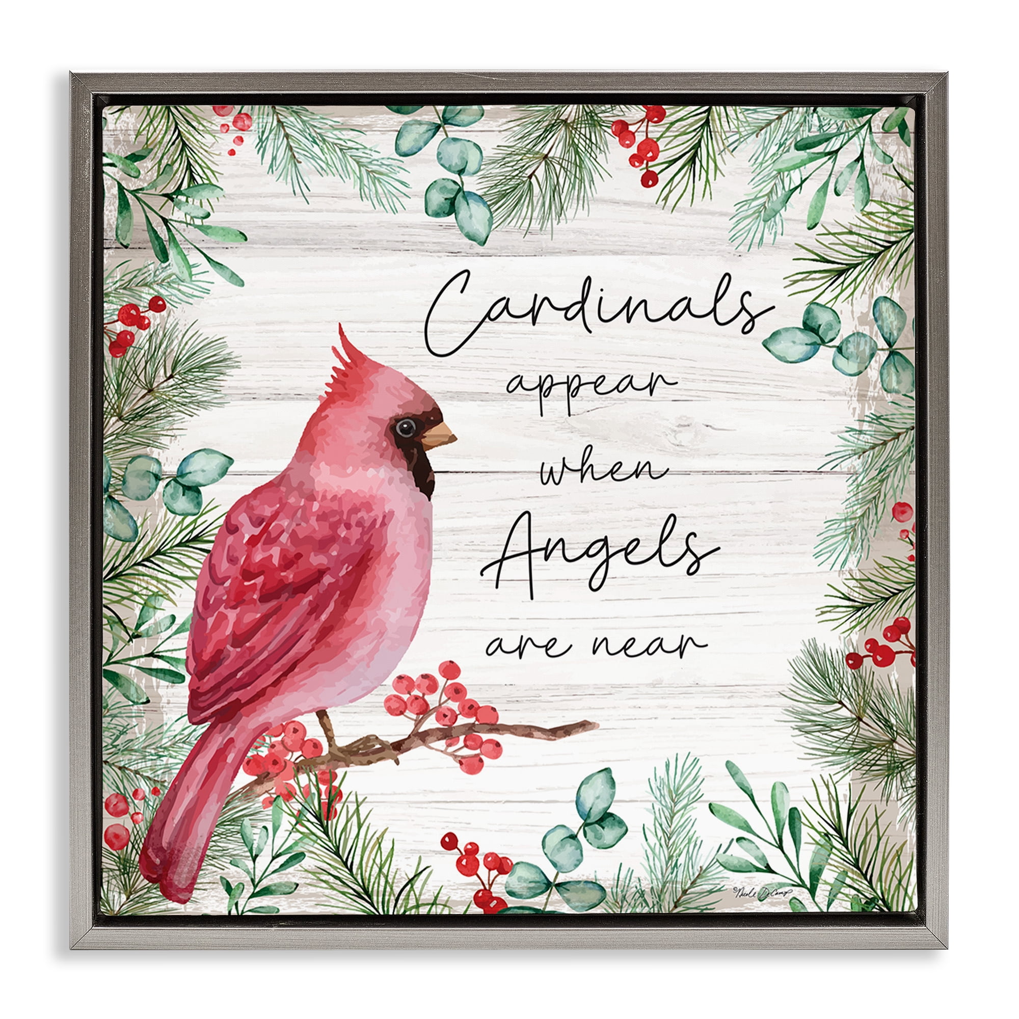 Stupell Industries Cardinals & Angels Phrase Animals & Insects Painting Gray Floater Framed Canvas Art Print Wall Art, 18 x 18