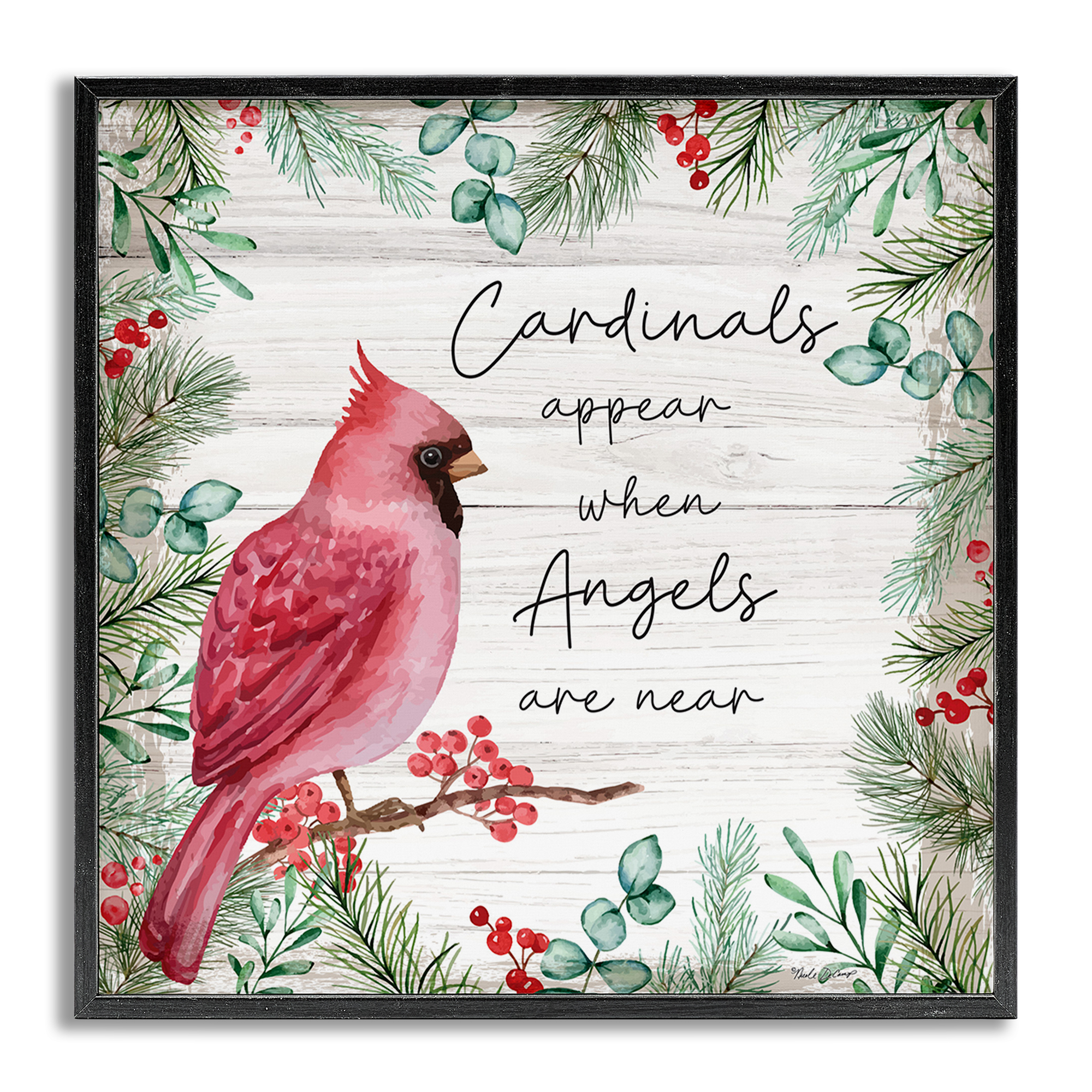 Stupell Industries Cardinals & Angels Phrase Animals & Insects Painting Gray Framed Art Print Wall Art, 17 x 17