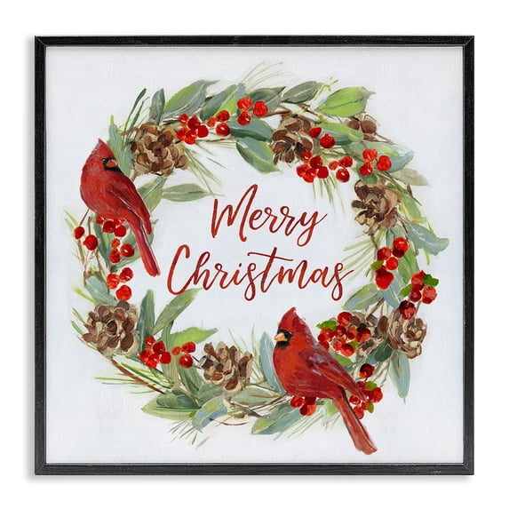Stupell Industries Cottage Cardinals & Merry Christmas Black Framed Giclee Art, 12 x 12, by Sally Swatland