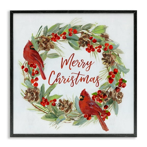 Stupell Industries Cardinals & Merry Christmas Holiday Painting Black Framed Art Prints Wall Art, 12 x 12