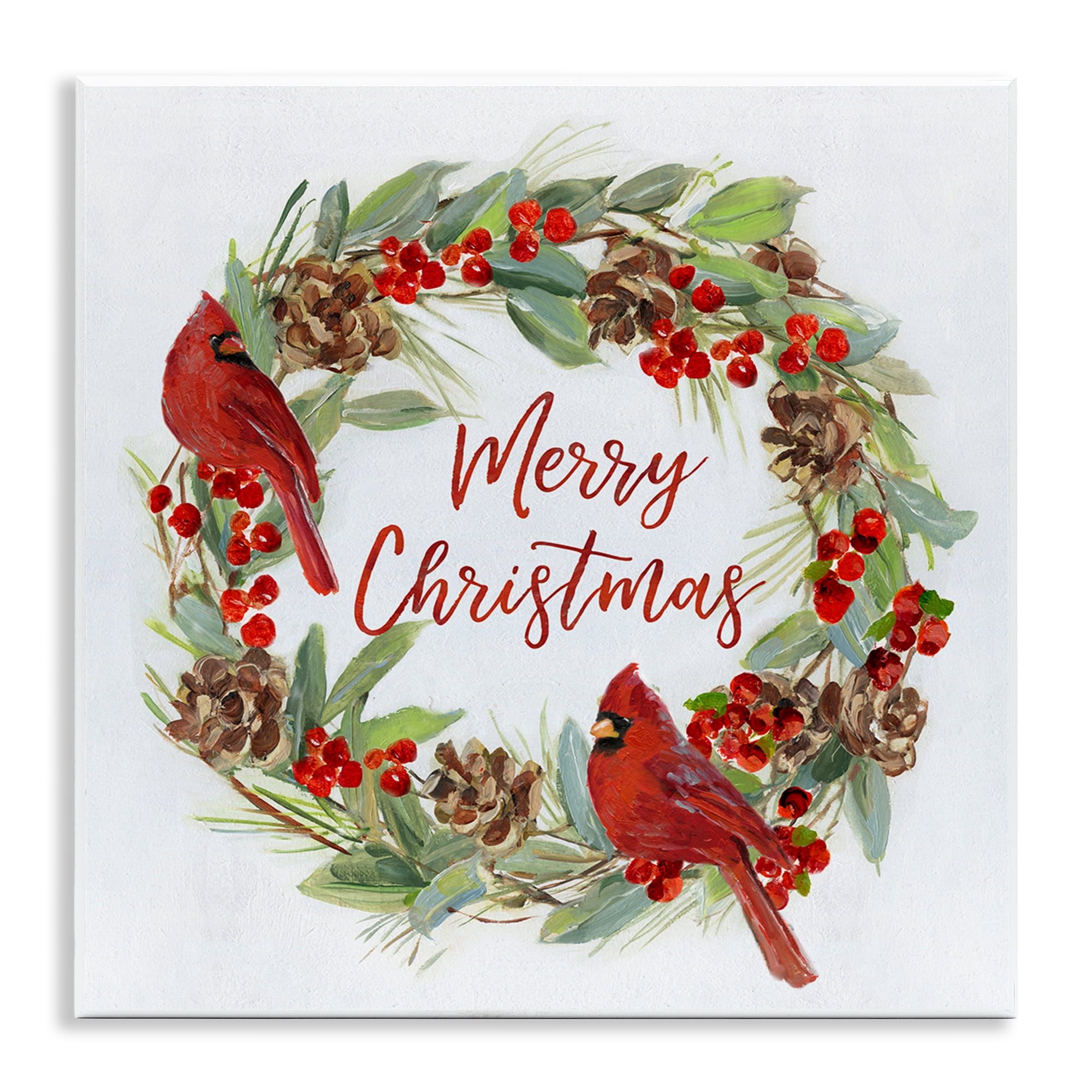 Stupell Industries Cardinals & Merry Christmas Holiday Painting Unframed Art Prints Wall Art, 12 x 12