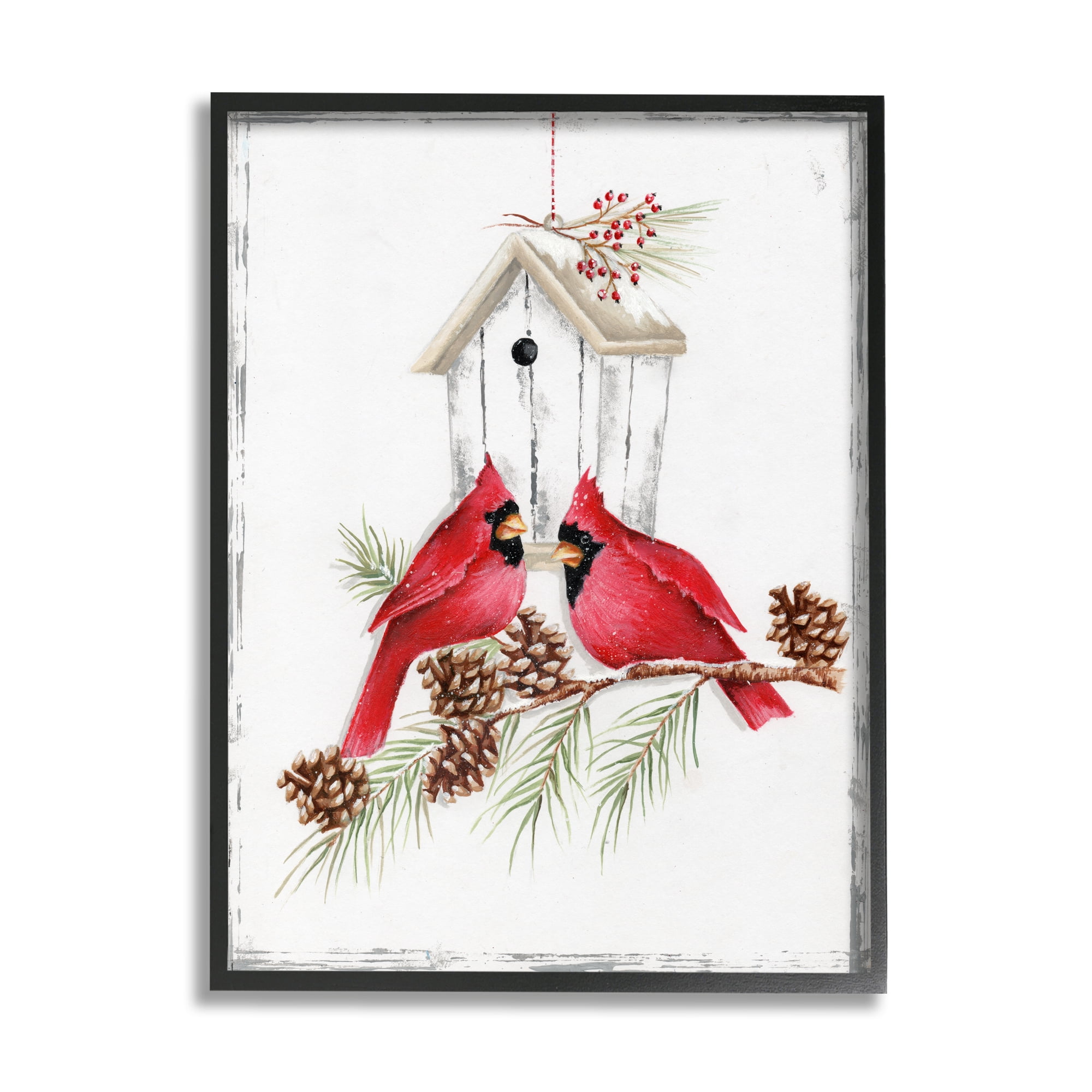 Stupell Industries Cardinals & Snowy Birdhouse Animals & Insects Painting Black Framed Art Print Wall Art, 16 x 20