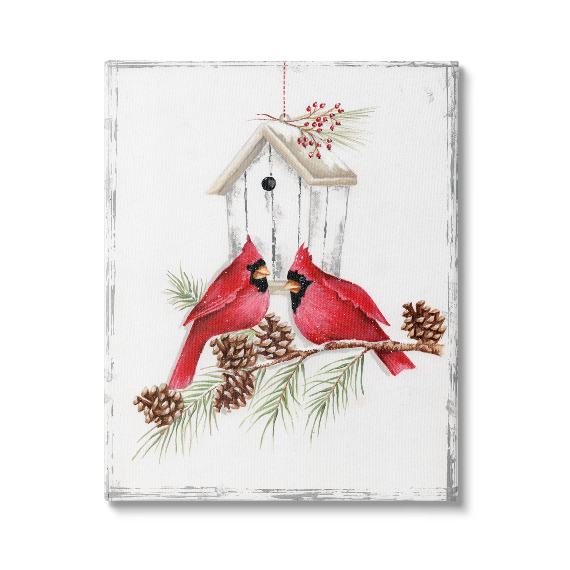 Stupell Industries Cardinals & Snowy Birdhouse Animals & Insects Painting Gallery Wrapped Canvas Art Print Wall Art, 36 x 48