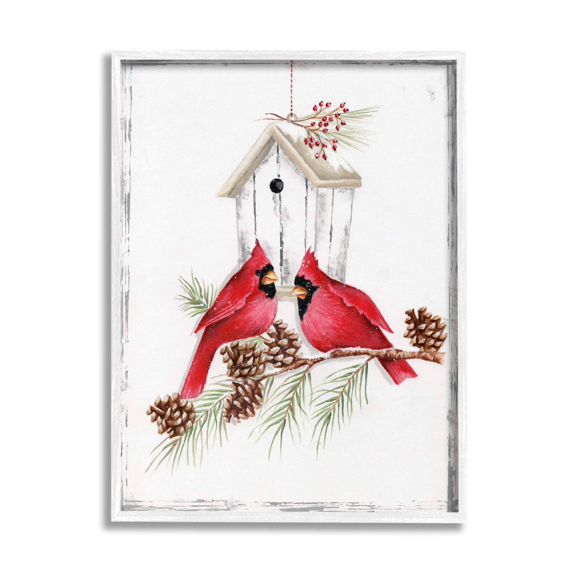 Stupell Industries Cardinals & Snowy Birdhouse Animals & Insects Painting White Framed Art Print Wall Art, 24 x 30