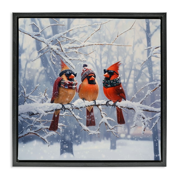 Stupell Industries Cardinals on Winter Branch Black Framed Floater Canvas Wall Art design by Jim Baldwin, 18 x 18