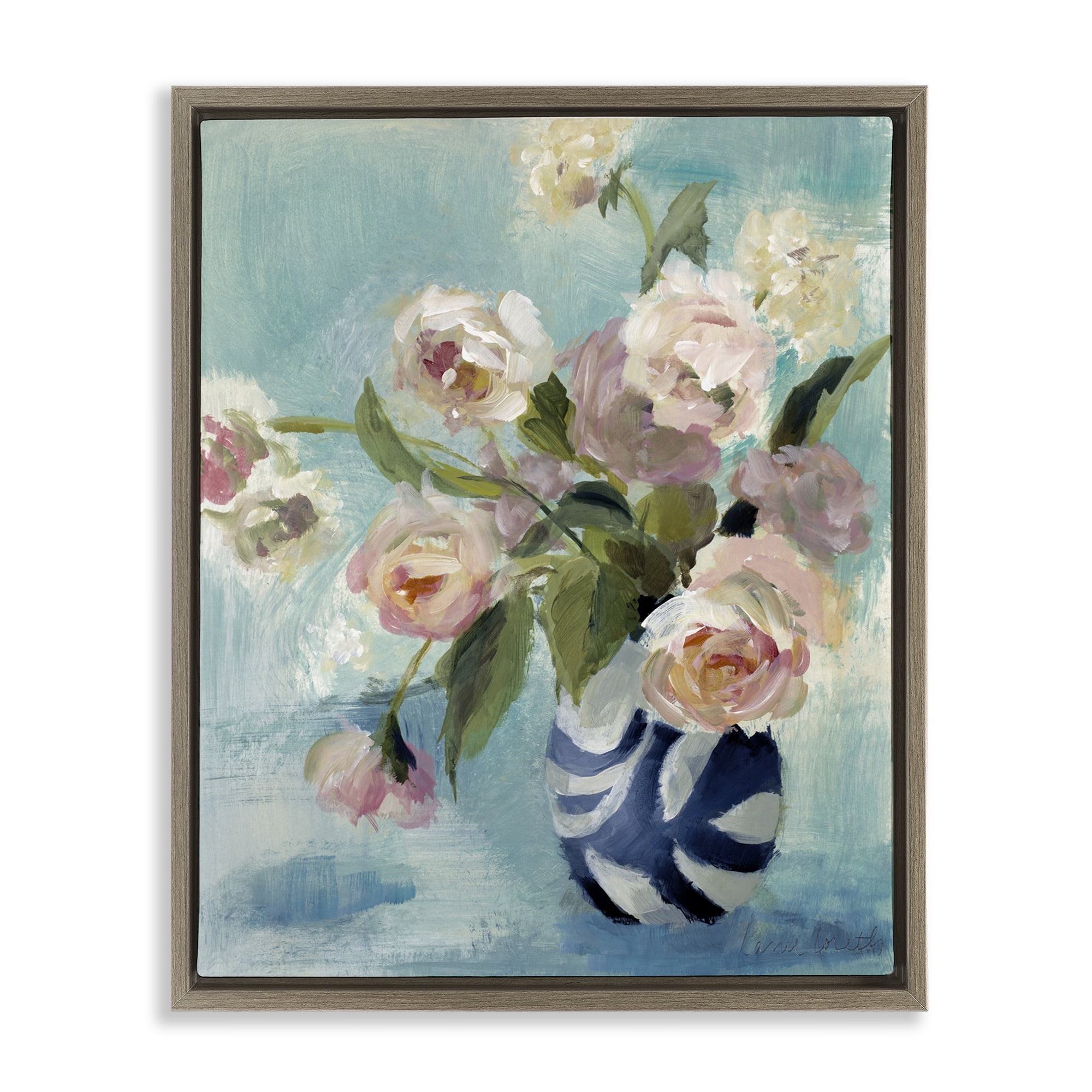 Stupell Industries Carefree Rose Blooms Botanical & Floral Painting Brown Floater Framed Art Print Wall Art, 25 x 31