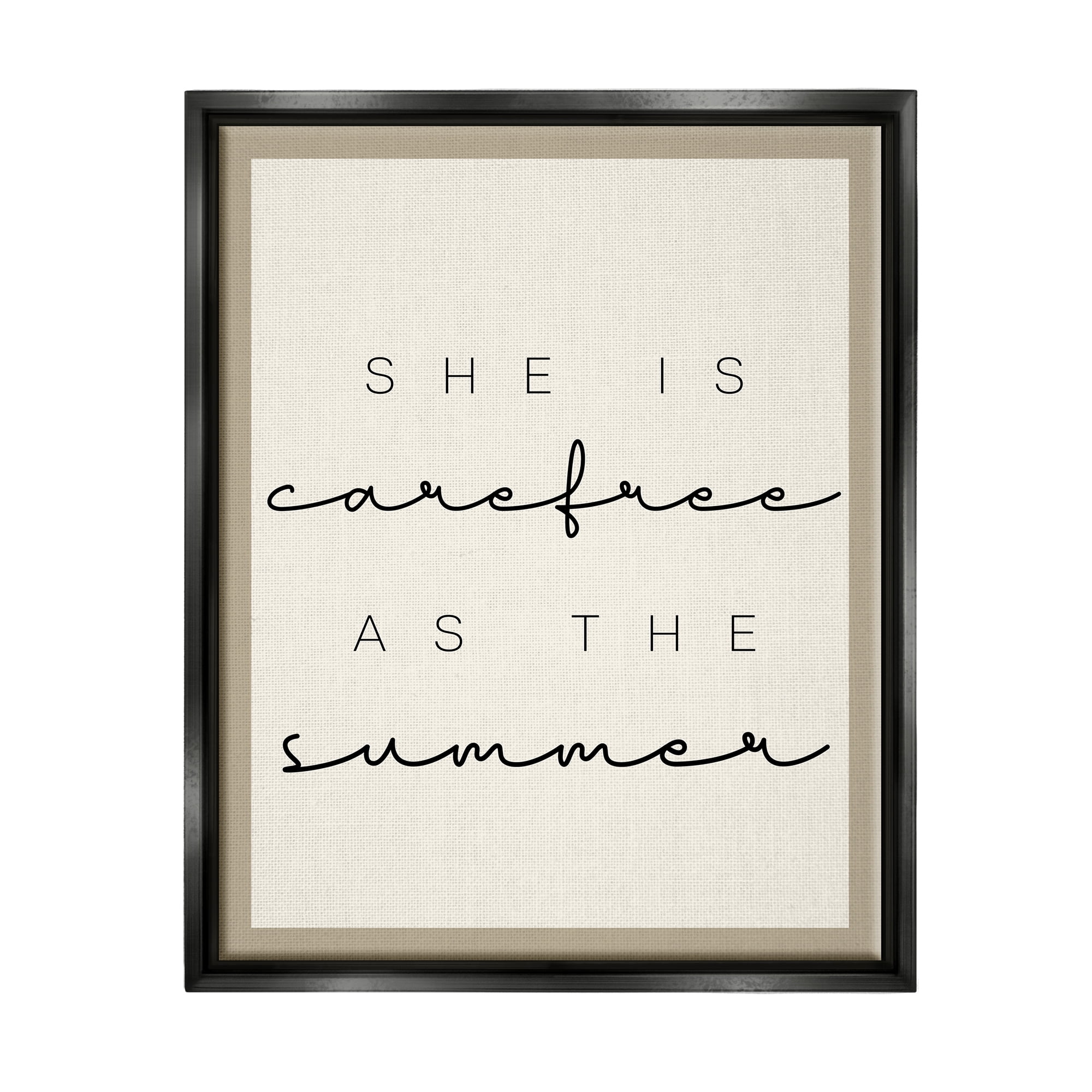 Stupell Industries Carefree Summer Phrase Inspirational Painting Black Floater Framed Art Print Wall Art, 25 x 31