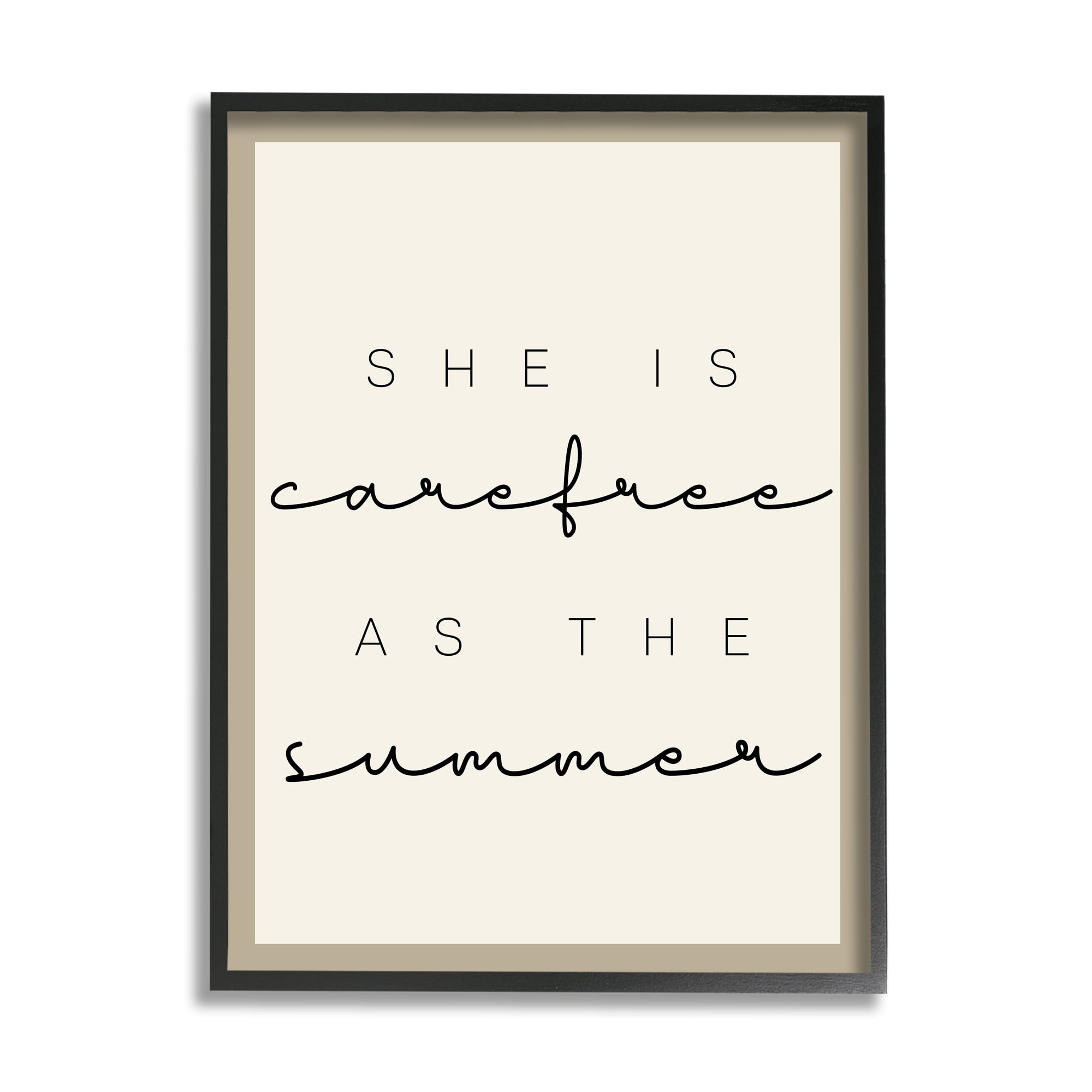 Stupell Industries Carefree Summer Phrase Inspirational Painting Black Framed Art Print Wall Art, 16 x 20