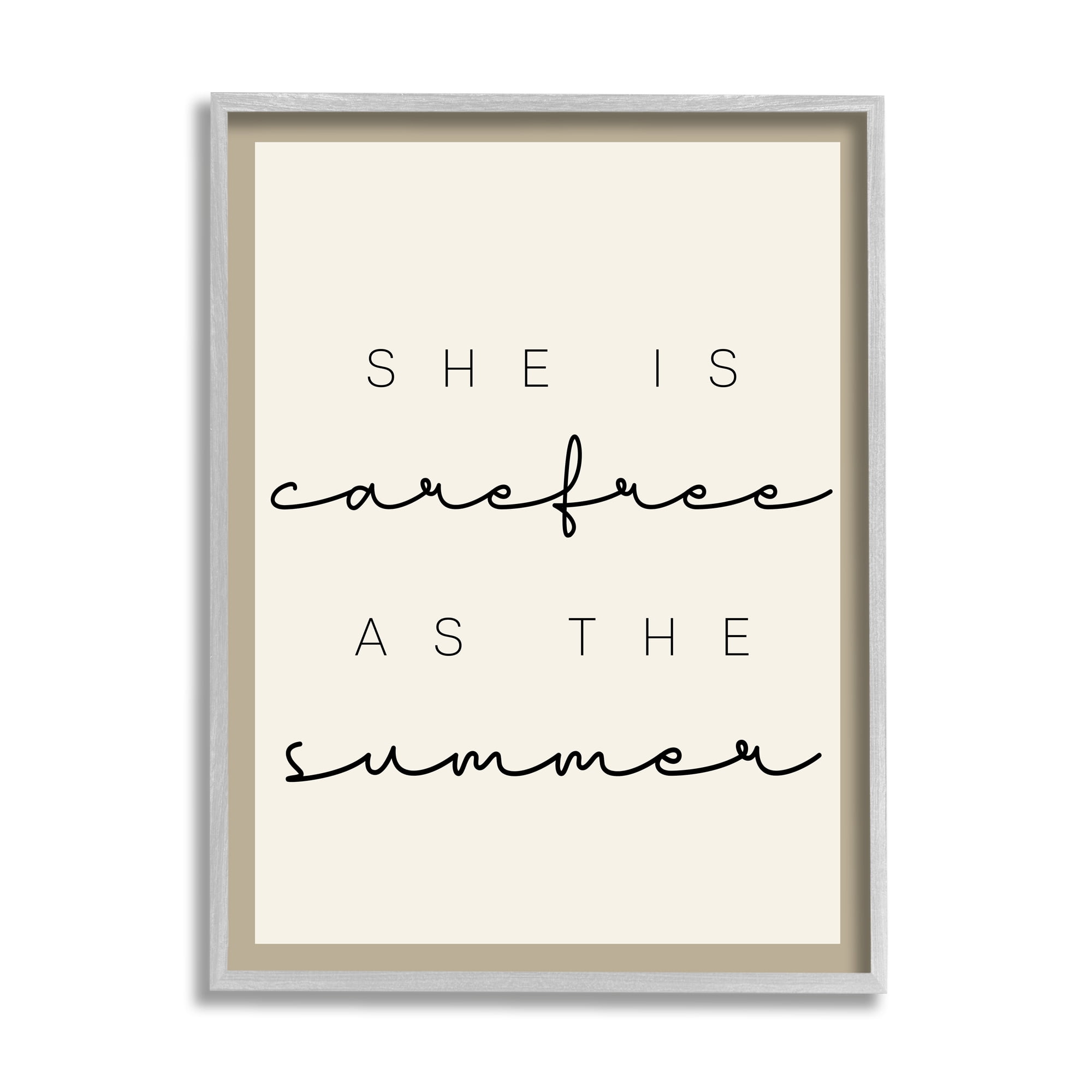 Stupell Industries Carefree Summer Phrase Inspirational Painting Gray Framed Art Print Wall Art, 11 x 14