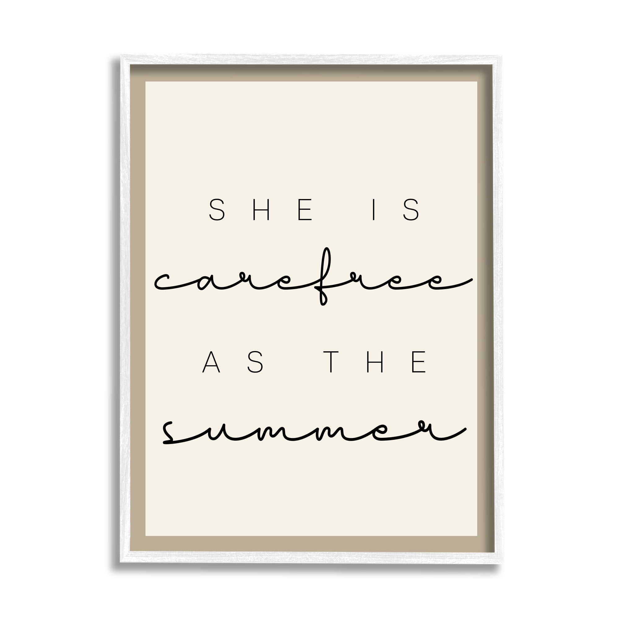 Stupell Industries Carefree Summer Phrase Inspirational Painting White Framed Art Print Wall Art, 11 x 14
