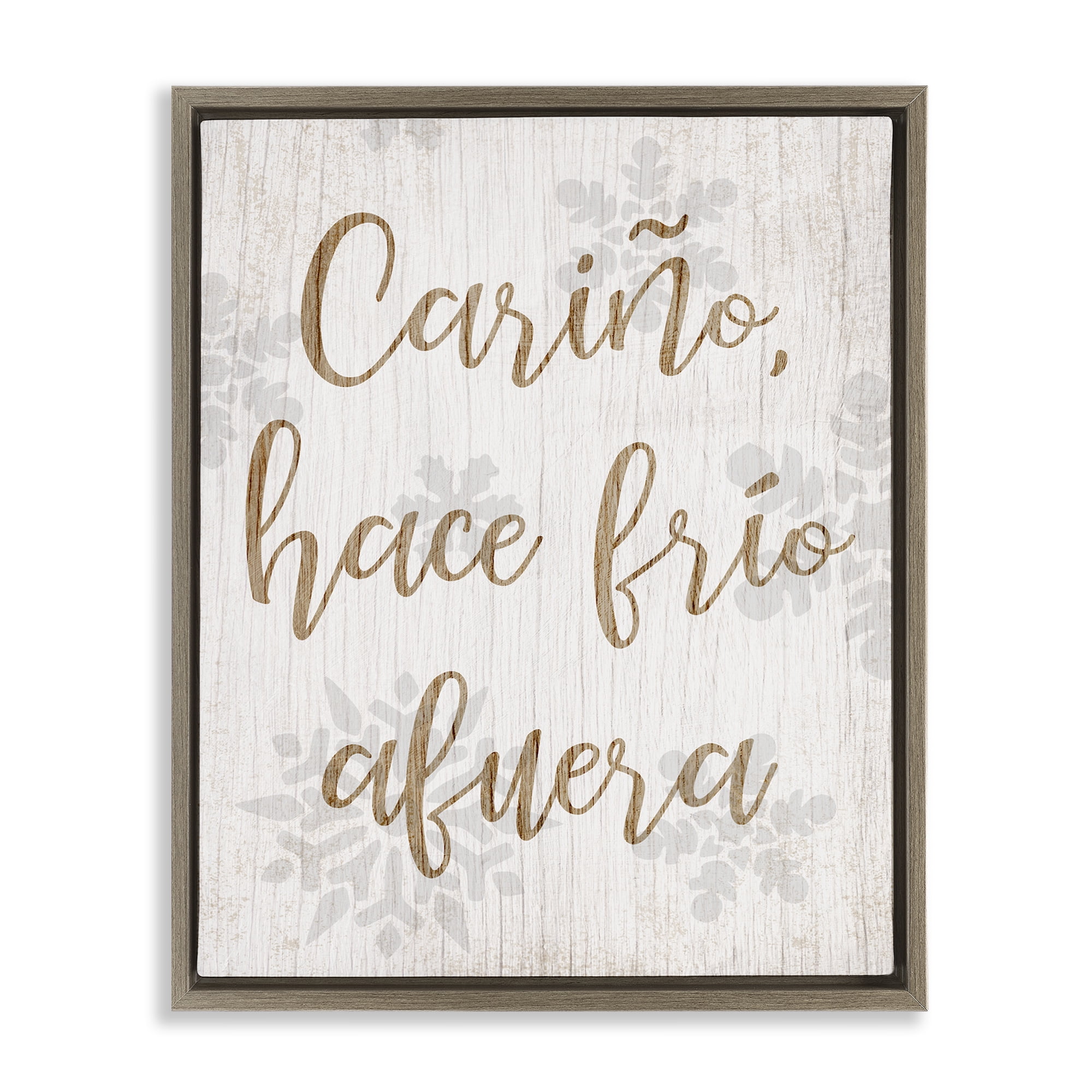 Stupell Industries Cariño Hace Frio Afuera Holiday Painting Brown Floater Framed Art Print Wall Art, 17 x 21