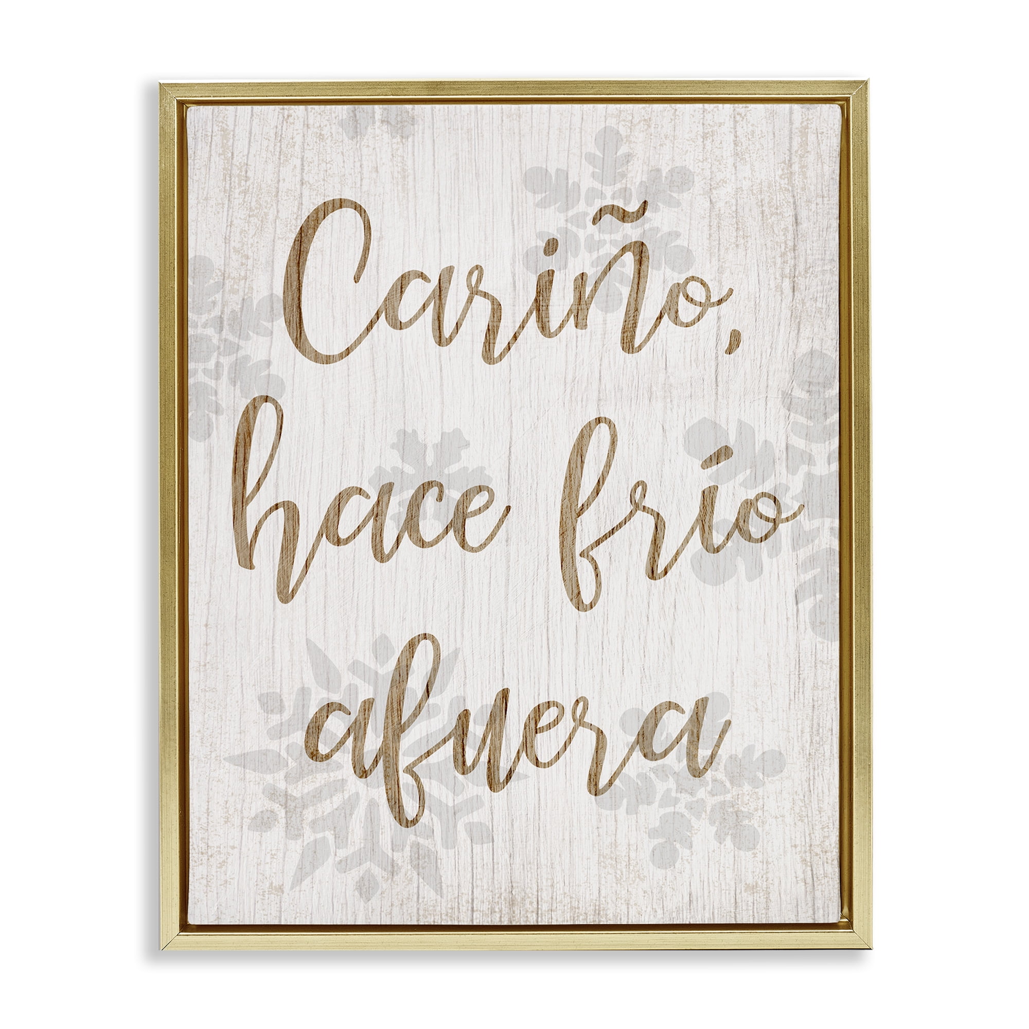Stupell Industries Cariño Hace Frio Afuera Holiday Painting Gold Floater Framed Art Print Wall Art, 25 x 31