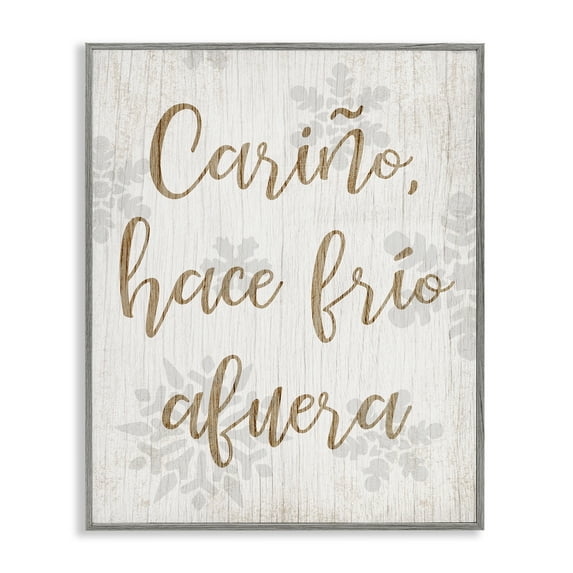 Stupell Industries Cariño Hace Frio Afuera Holiday Painting Gray Framed Art Print Wall Art, 11 x 14