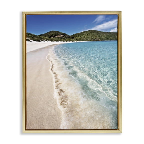Stupell Industries Caribbean Beach Coast Gold Framed Floater Canvas Wall Art, design by Seven Trees Design