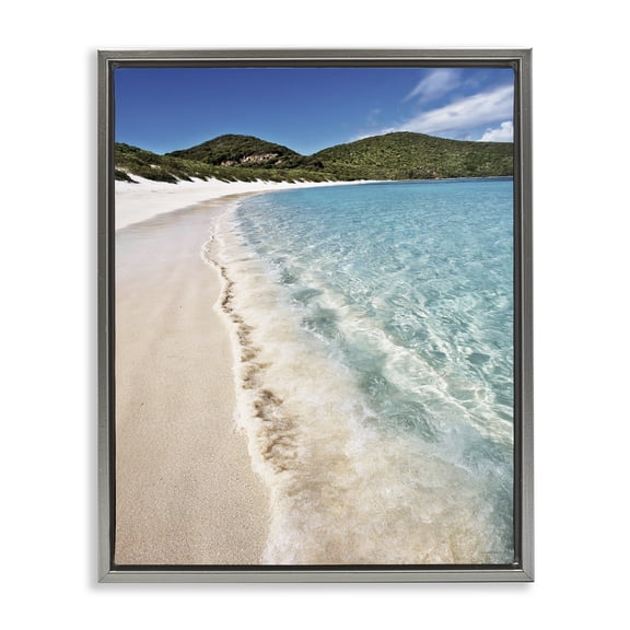 Stupell Industries Caribbean Beach Coast Gray Framed Floater Canvas Wall Art, design by Seven Trees Design