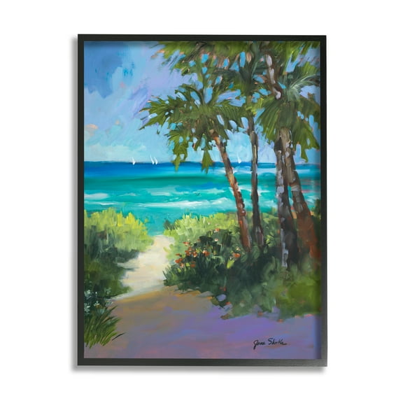 Stupell Industries Caribbean Beach View Nature Painting Black Framed Art Print Wall Art, 11 x 14