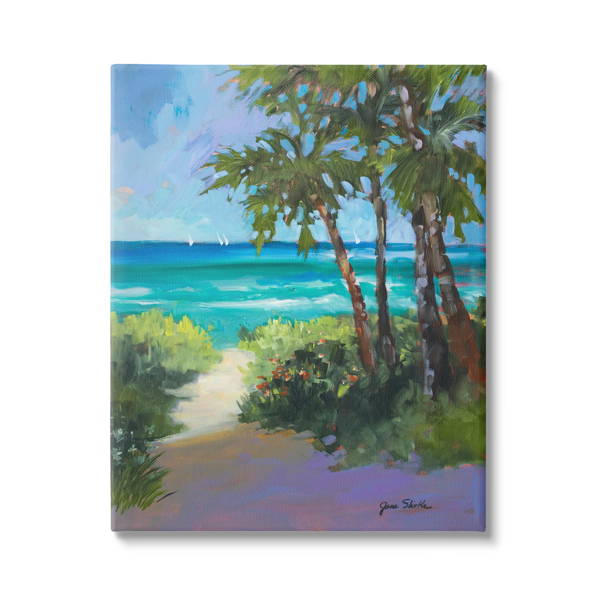 Stupell Industries Caribbean Beach View Nature Painting Gallery Wrapped Canvas Print Wall Art, 36 x 48
