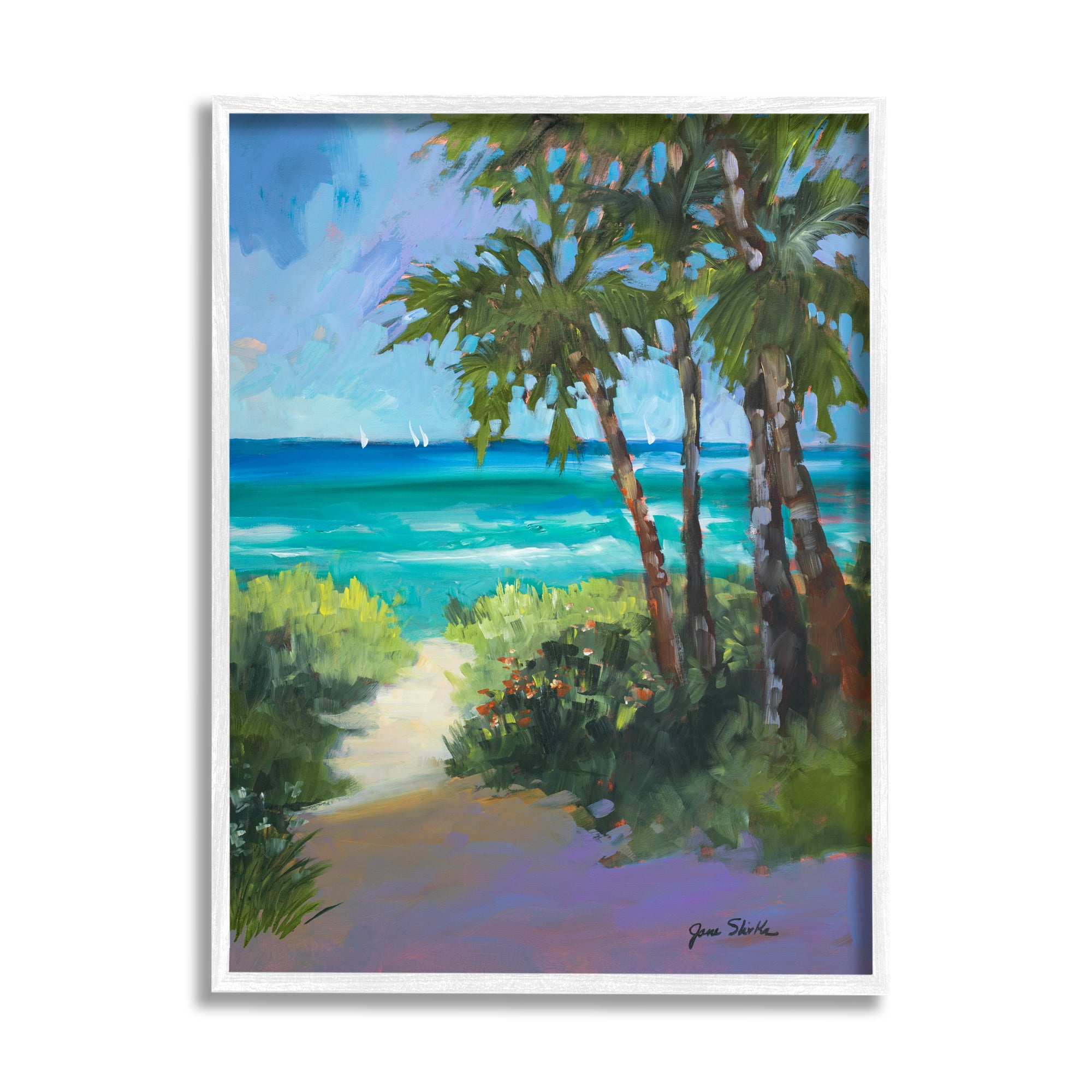 Stupell Industries Caribbean Beach View Nature Painting White Framed Art Print Wall Art, 16 x 20