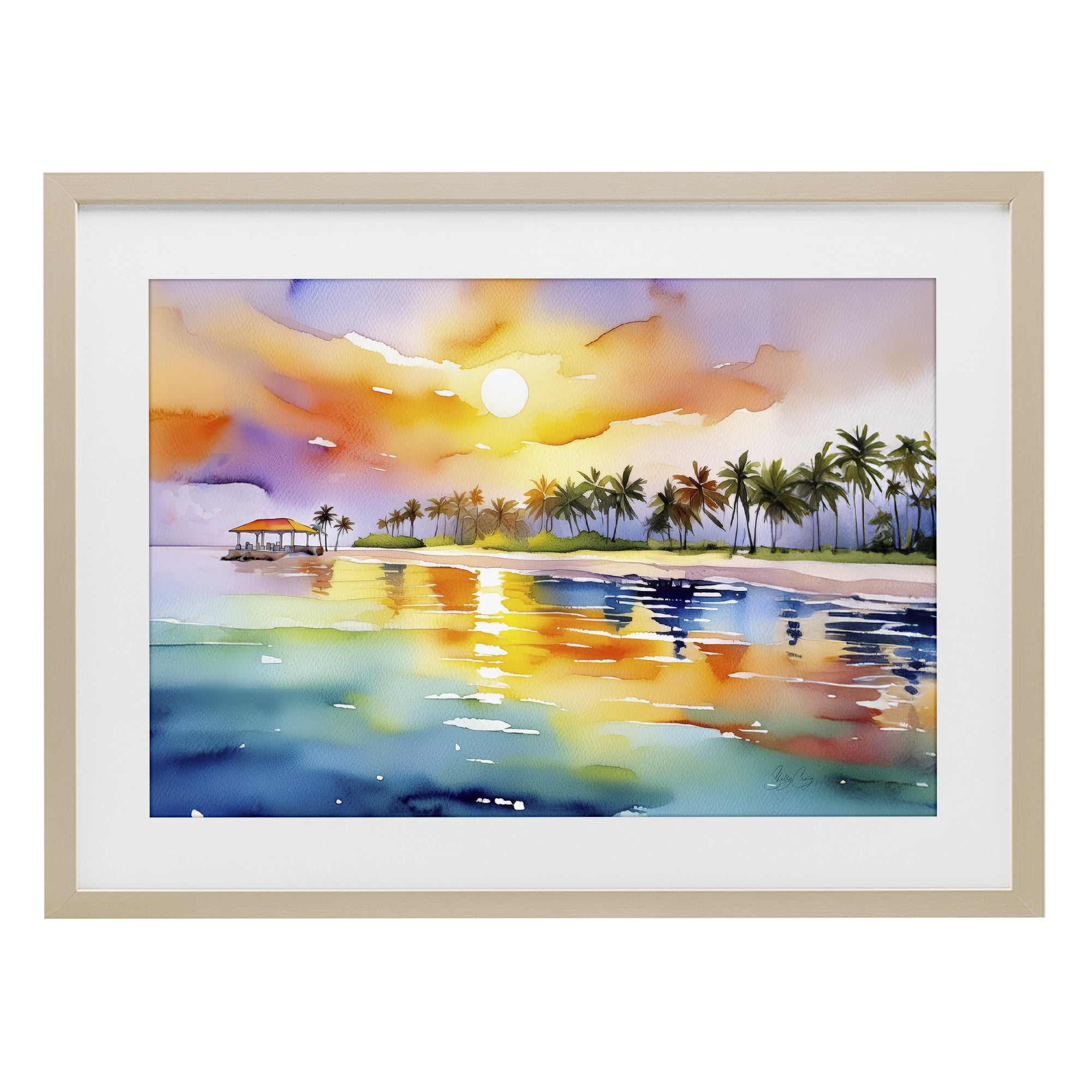 Stupell Industries Caribbean Calm Sunset Birch Framed Print Under Glass, design by Shelly Craig
