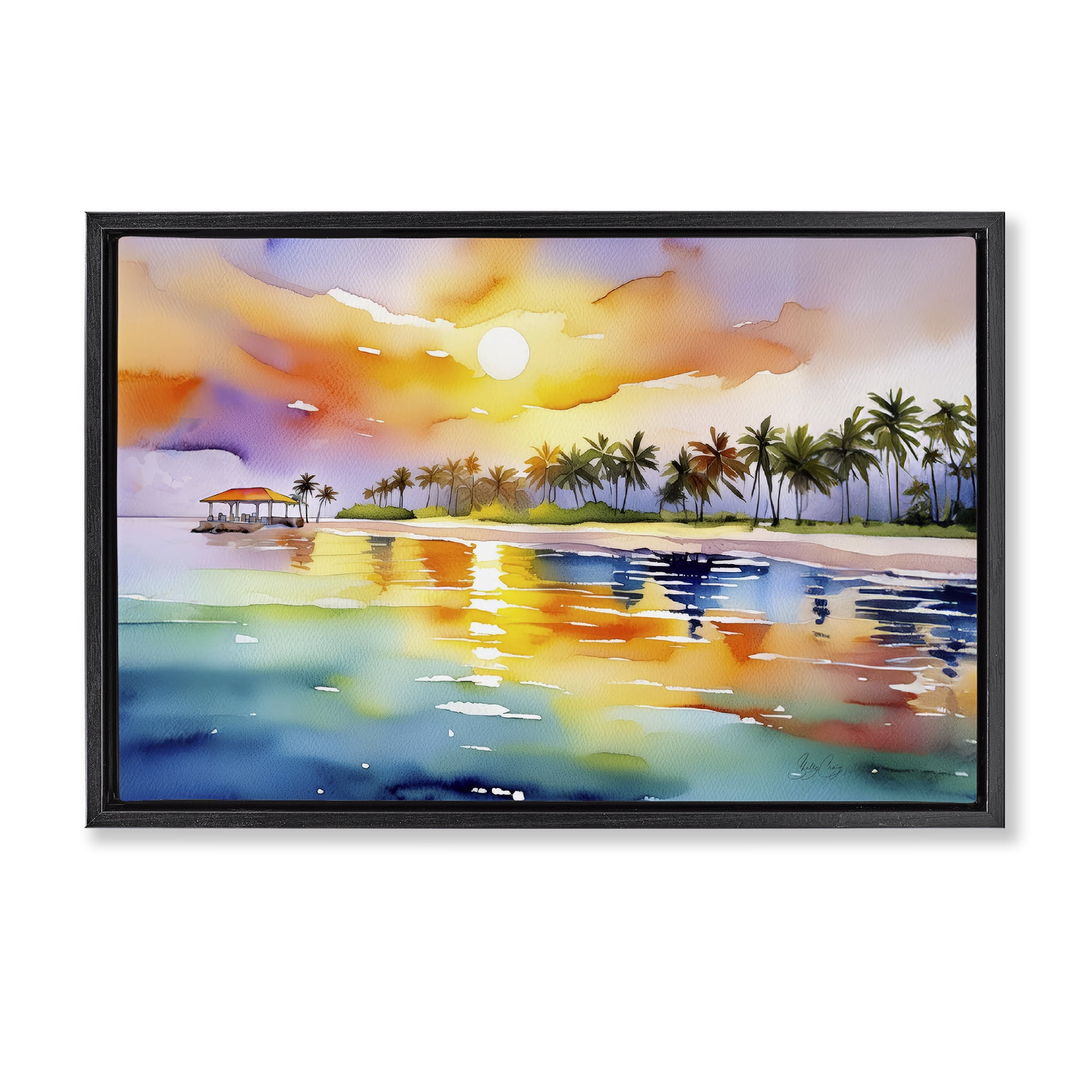 Stupell Industries Caribbean Calm Sunset Black Framed Floater Canvas Wall Art, design by Shelly Craig